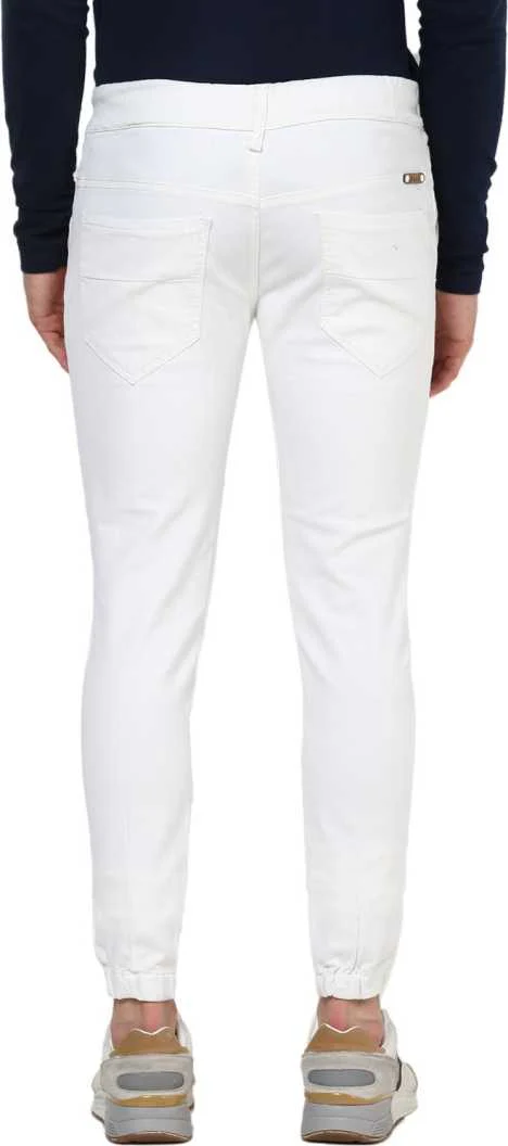Men's White Slim Fit Zippered Jogger Jeans Stretch - Image 3