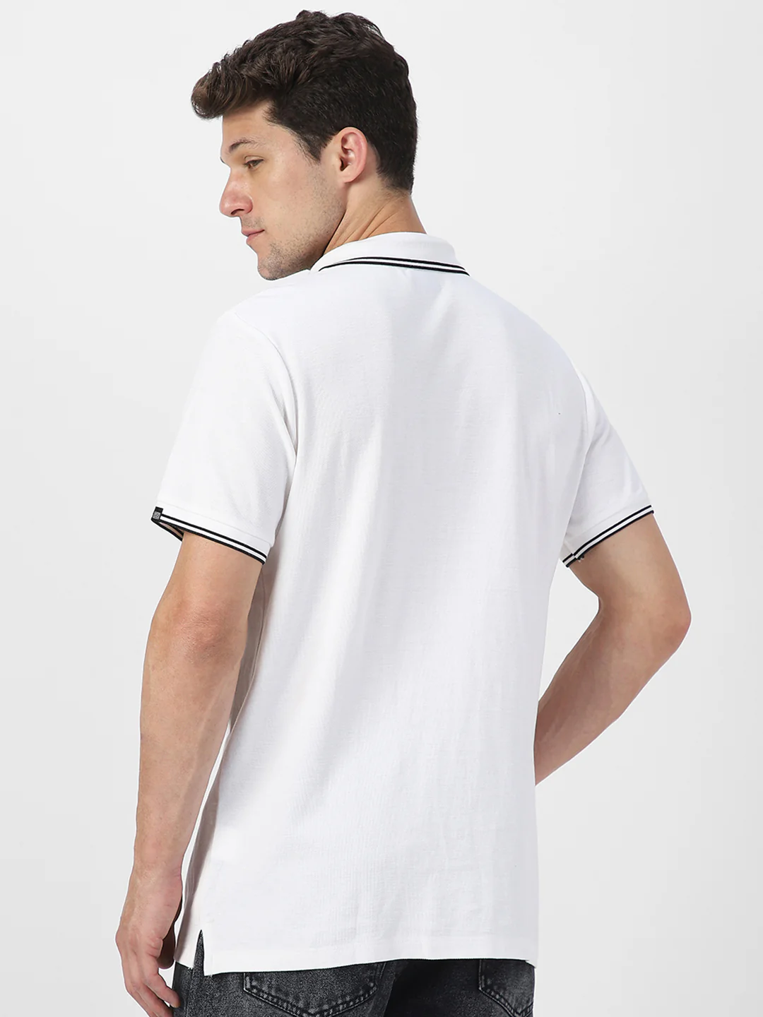 Men's White Solid Cotton Slim Fit Polo T-Shirt - Image 3