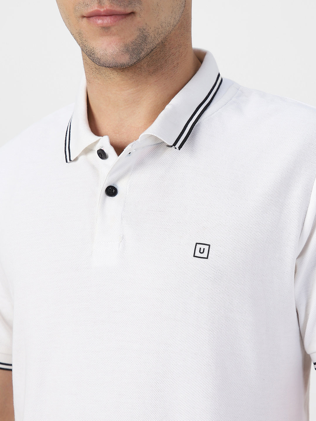 Men's White Solid Cotton Slim Fit Polo T-Shirt - Image 5
