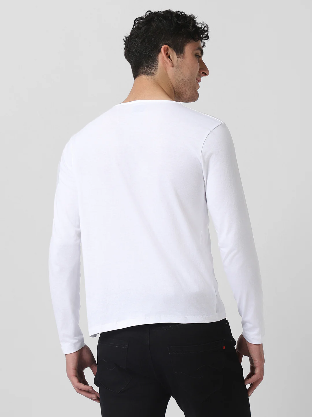 Men's White Solid Henley Neck Slim Fit Cotton T-Shirt - Image 4