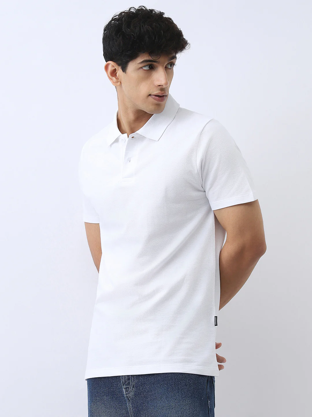 Men's White Solid Regular Fit Half Sleeve Cotton Polo T-Shirt - Image 2