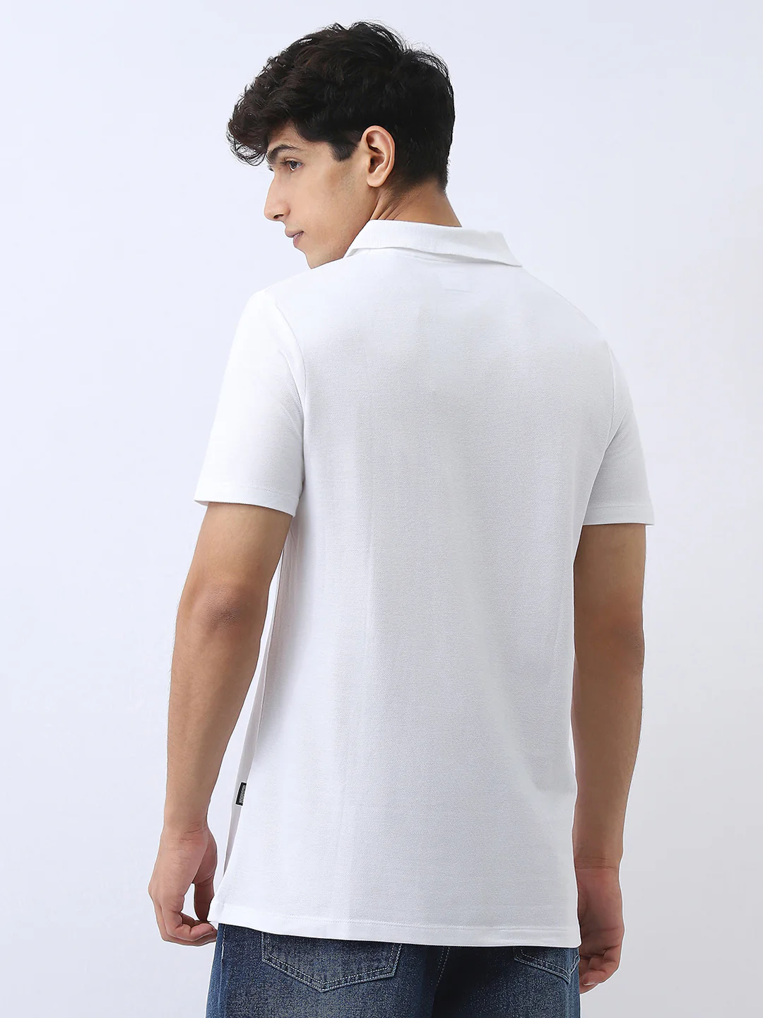 Men's White Solid Regular Fit Half Sleeve Cotton Polo T-Shirt - Image 3