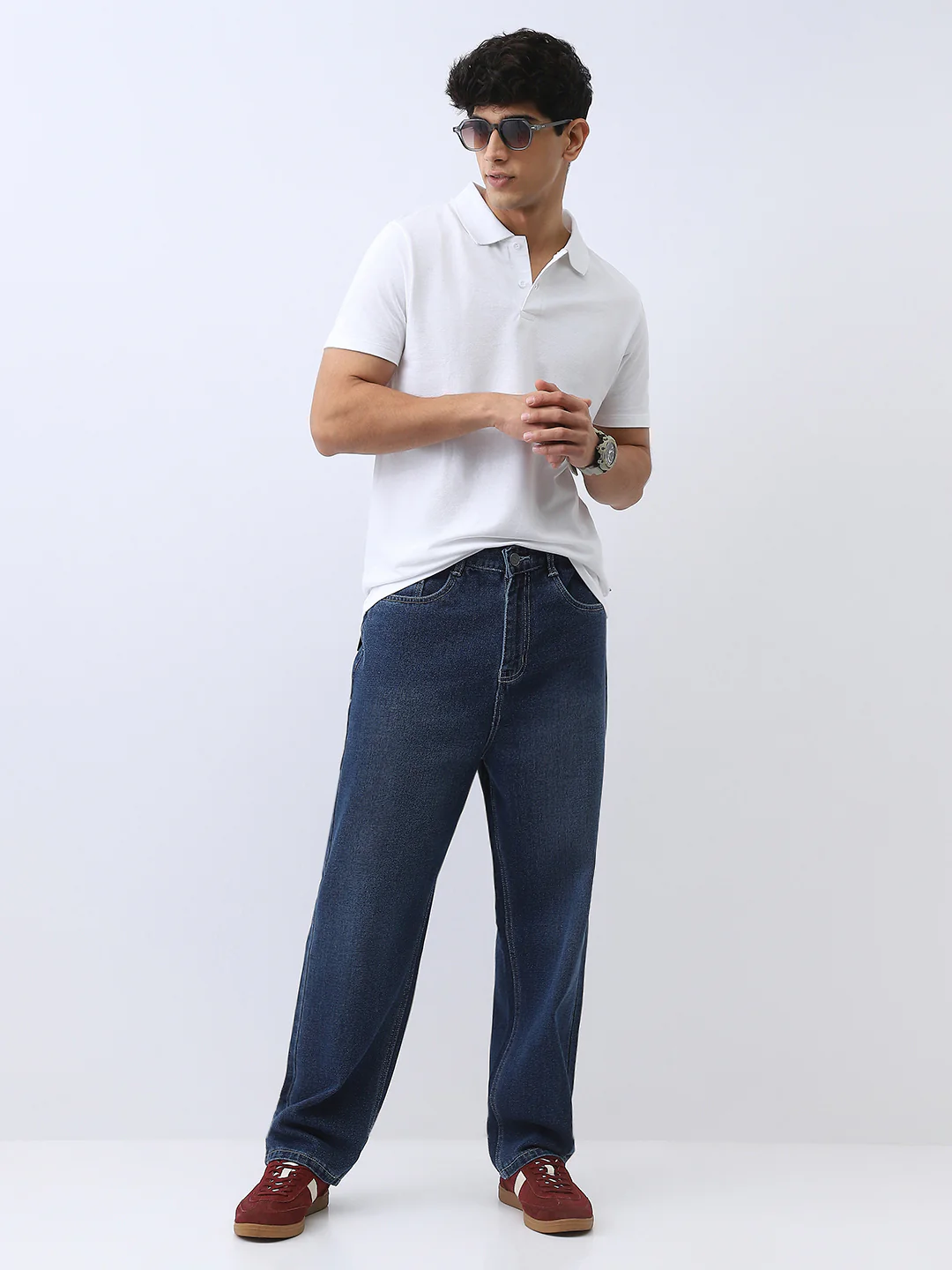 Men's White Solid Regular Fit Half Sleeve Cotton Polo T-Shirt - Image 4