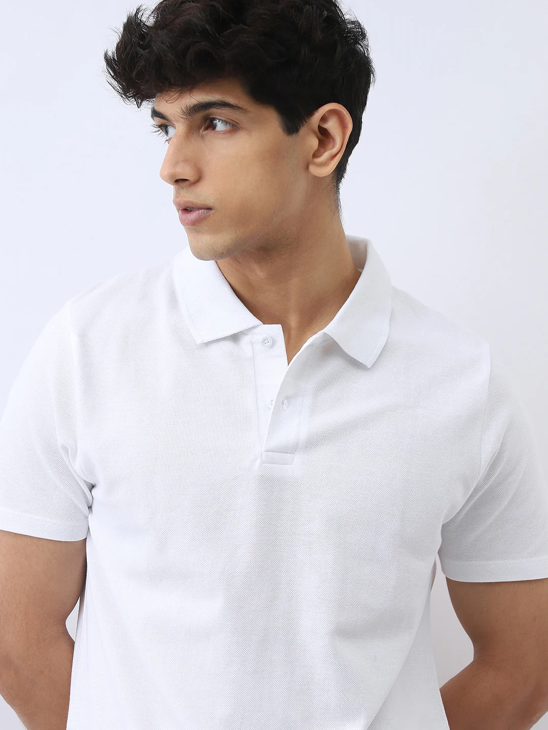 Men's White Solid Regular Fit Half Sleeve Cotton Polo T-Shirt - Image 5