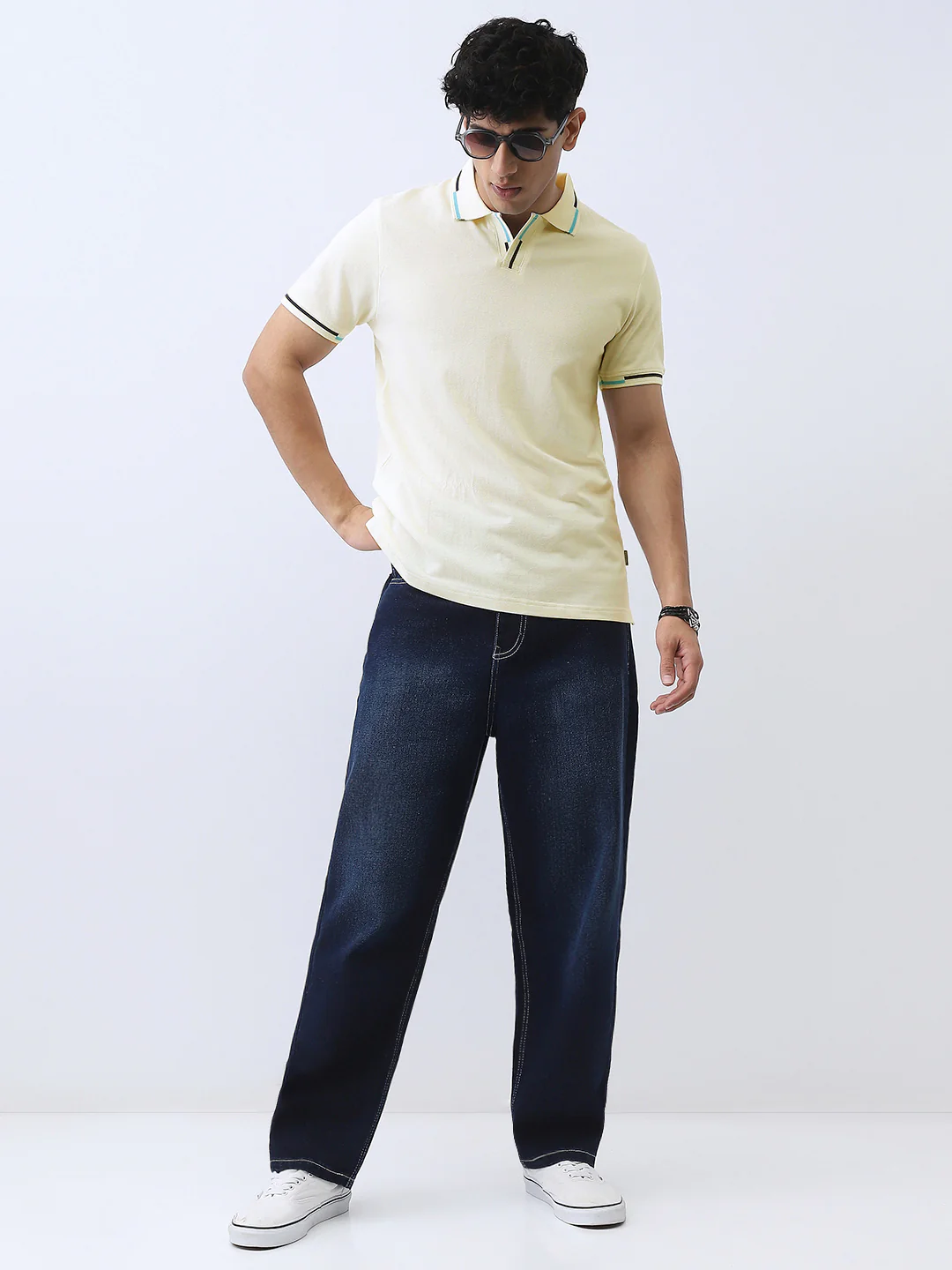 Men's White Solid Regular Fit Half Sleeve Cotton Polo T-Shirt - Image 4