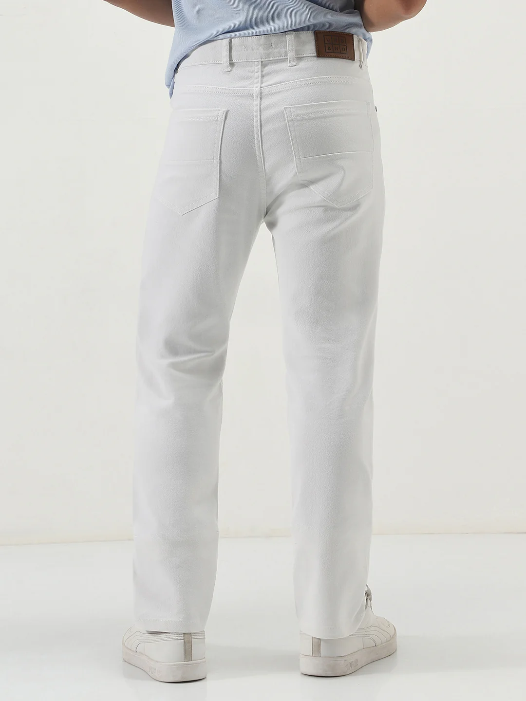 Men's White Straight Fit Washed Jeans Stretchable - Image 3