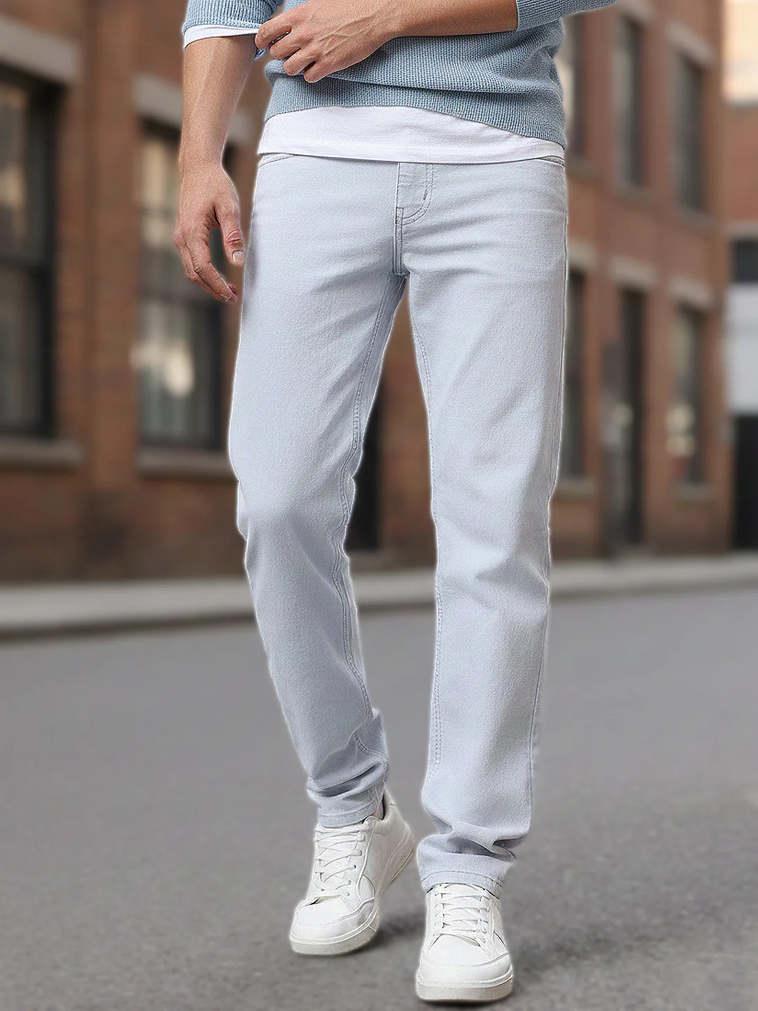 Men's Whitish Grey Regular Fit Washed Jeans Stretchable