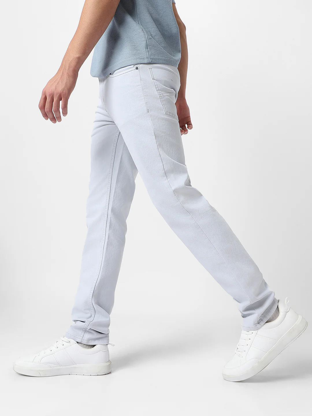 Men's Whitish Grey Regular Fit Washed Jeans Stretchable - Image 2