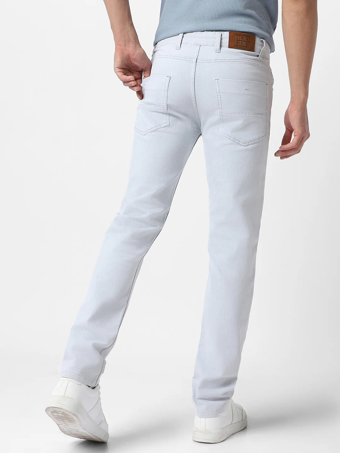 Men's Whitish Grey Regular Fit Washed Jeans Stretchable - Image 3
