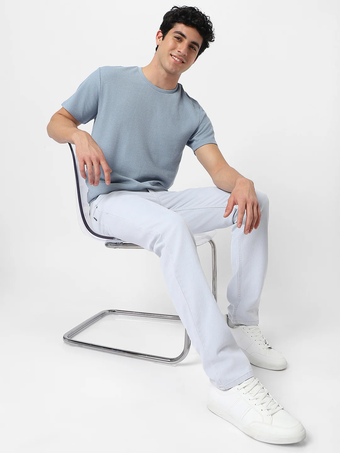 Men's Whitish Grey Regular Fit Washed Jeans Stretchable - Image 4