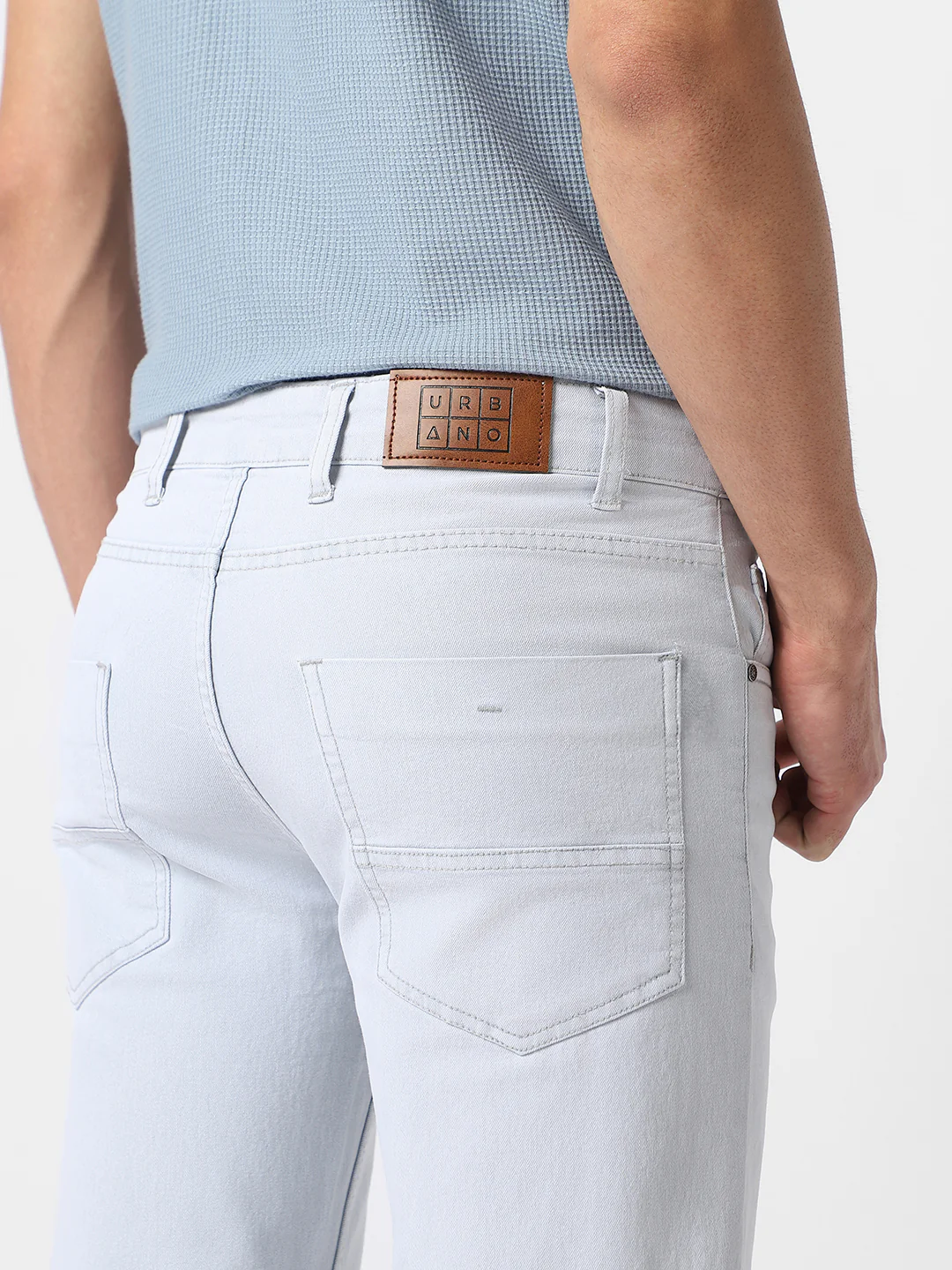 Men's Whitish Grey Regular Fit Washed Jeans Stretchable - Image 5