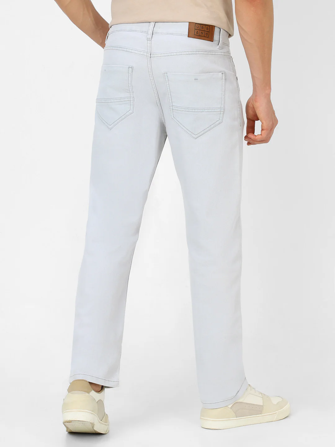 Men's Whitish Grey Regular Fit Washed Jeans Stretchable - Image 4