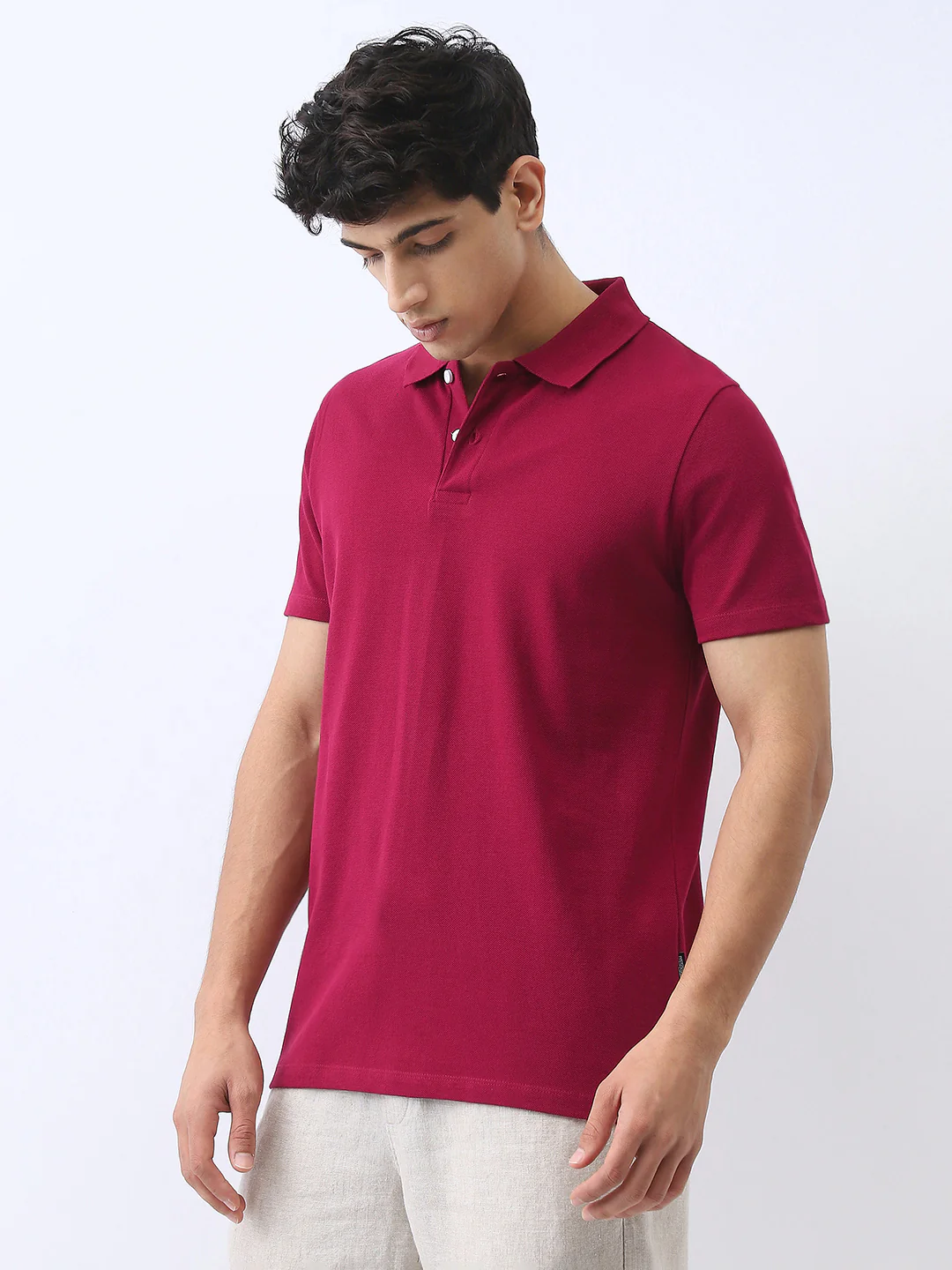 Men's Wine Solid Regular Fit Half Sleeve Cotton Polo T-Shirt - Image 2