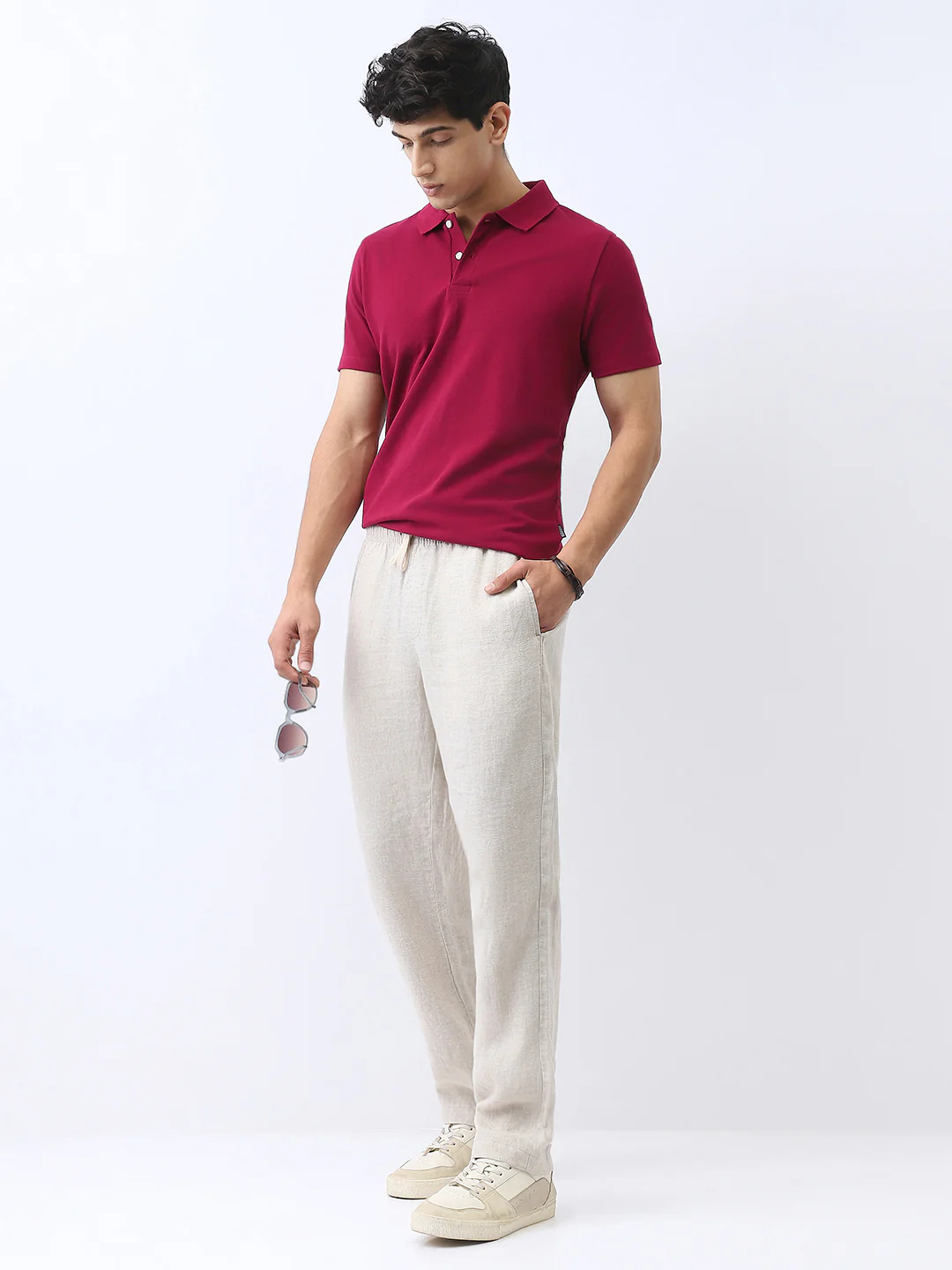 Men's Wine Solid Regular Fit Half Sleeve Cotton Polo T-Shirt - Image 4