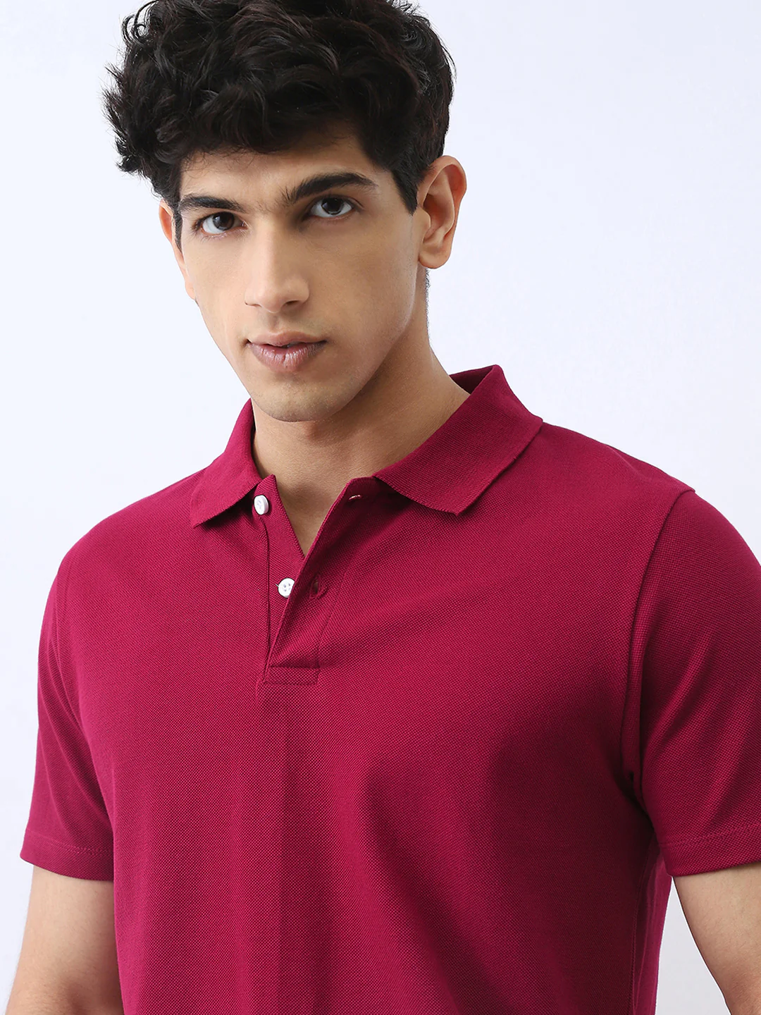 Men's Wine Solid Regular Fit Half Sleeve Cotton Polo T-Shirt - Image 5