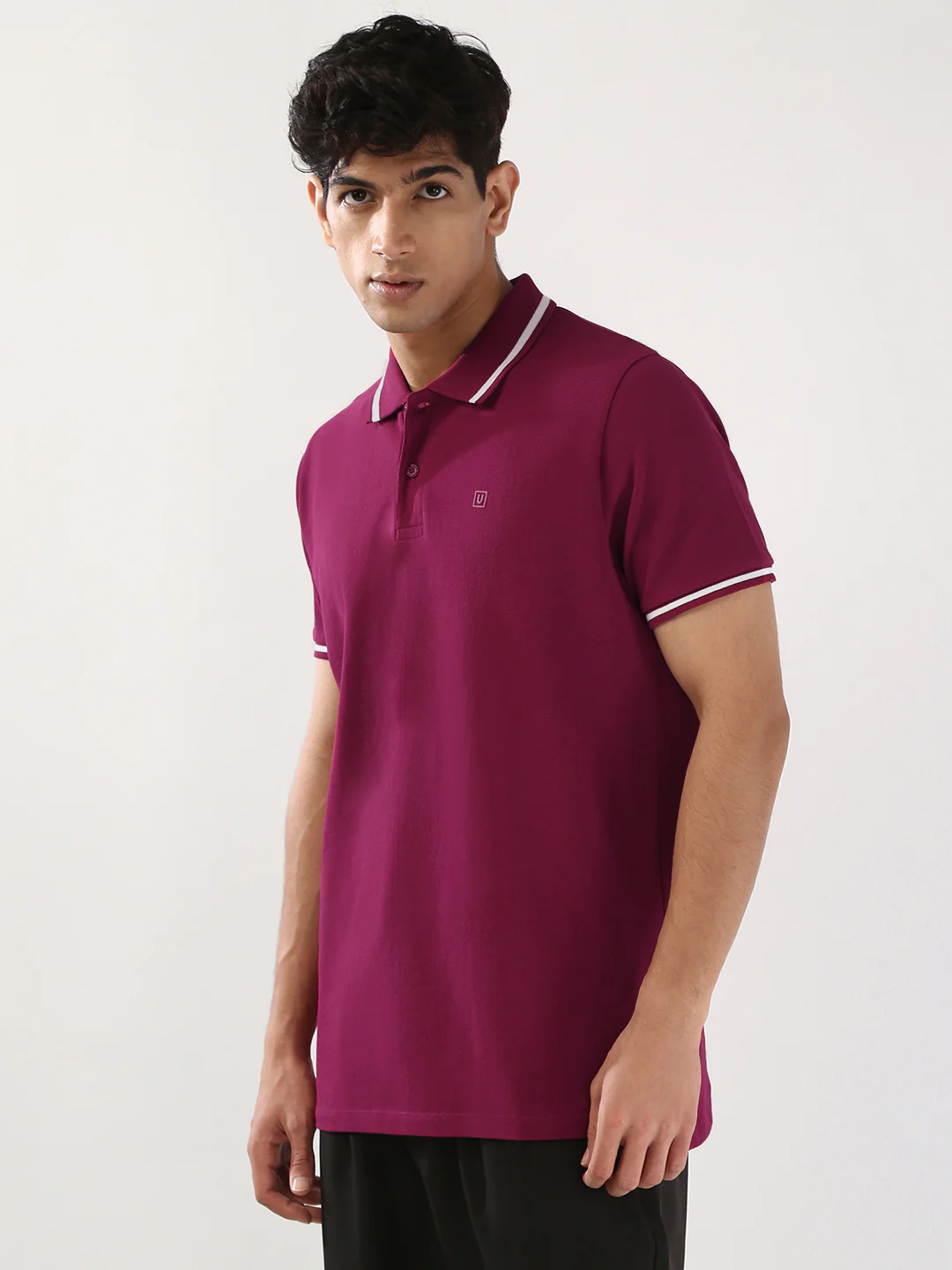 Men's Wine Solid Regular Fit Half Sleeve Cotton Polo T-Shirt - Image 2