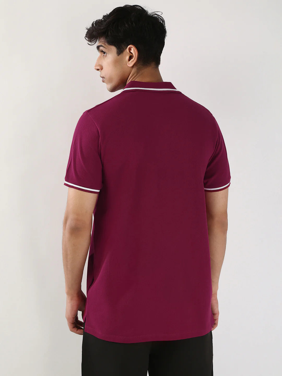 Men's Wine Solid Regular Fit Half Sleeve Cotton Polo T-Shirt - Image 3