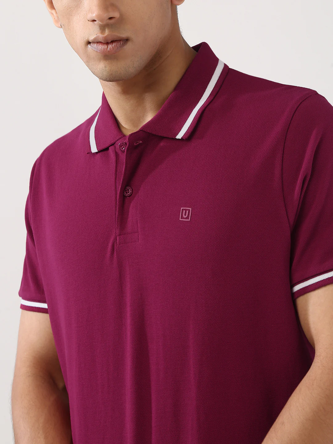 Men's Wine Solid Regular Fit Half Sleeve Cotton Polo T-Shirt - Image 5