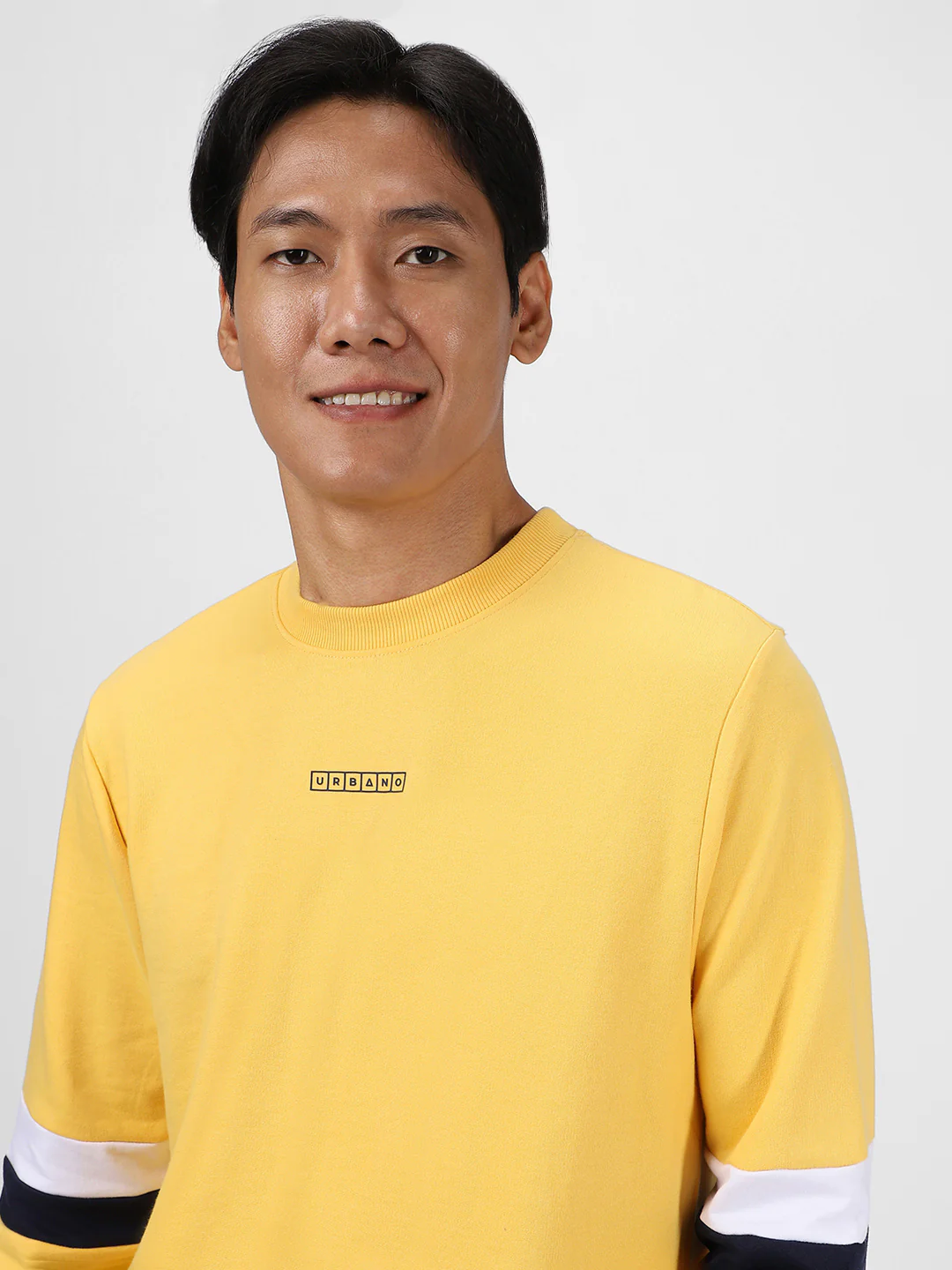 Men's Yellow Cotton Color Block Round Neck Sweatshirt - Image 5