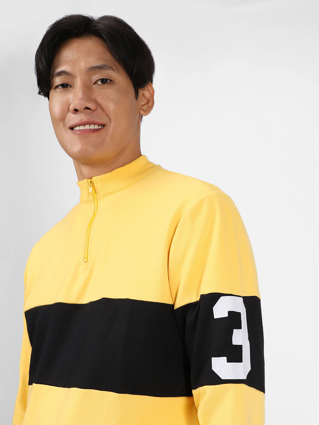 Men's Yellow Cotton Color Block Round Neck Sweatshirt - Image 5