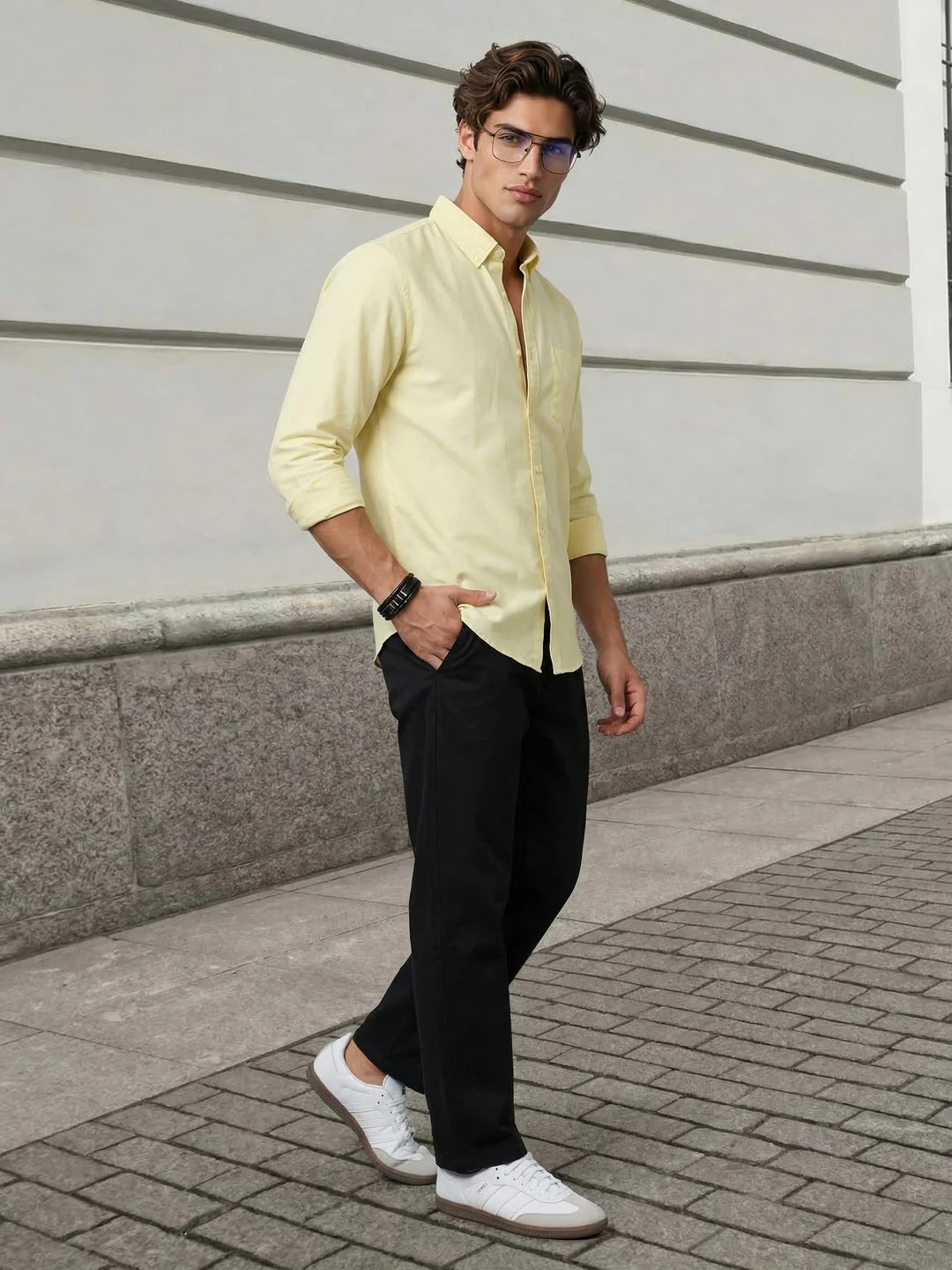 Men's Yellow Cotton Full Sleeve Regular Fit Solid Oxford Shirt With Button-Down Collar - Image 4