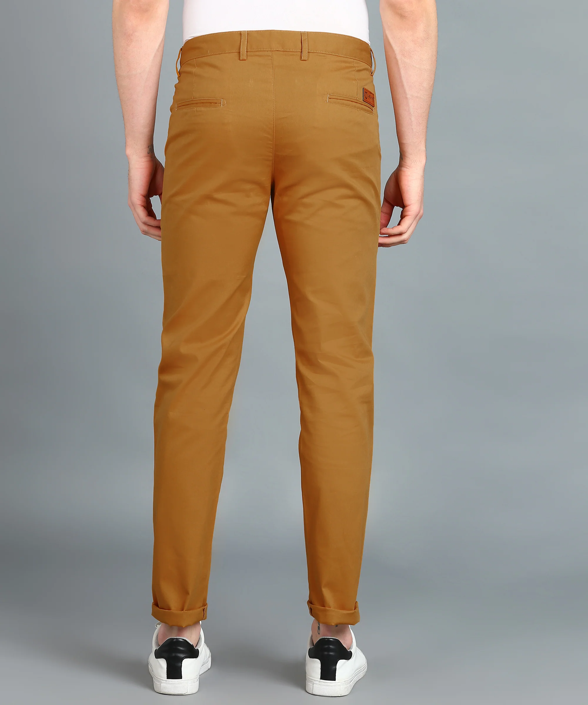 Men's Yellow Cotton Slim Fit Casual Chinos Trousers - Image 4