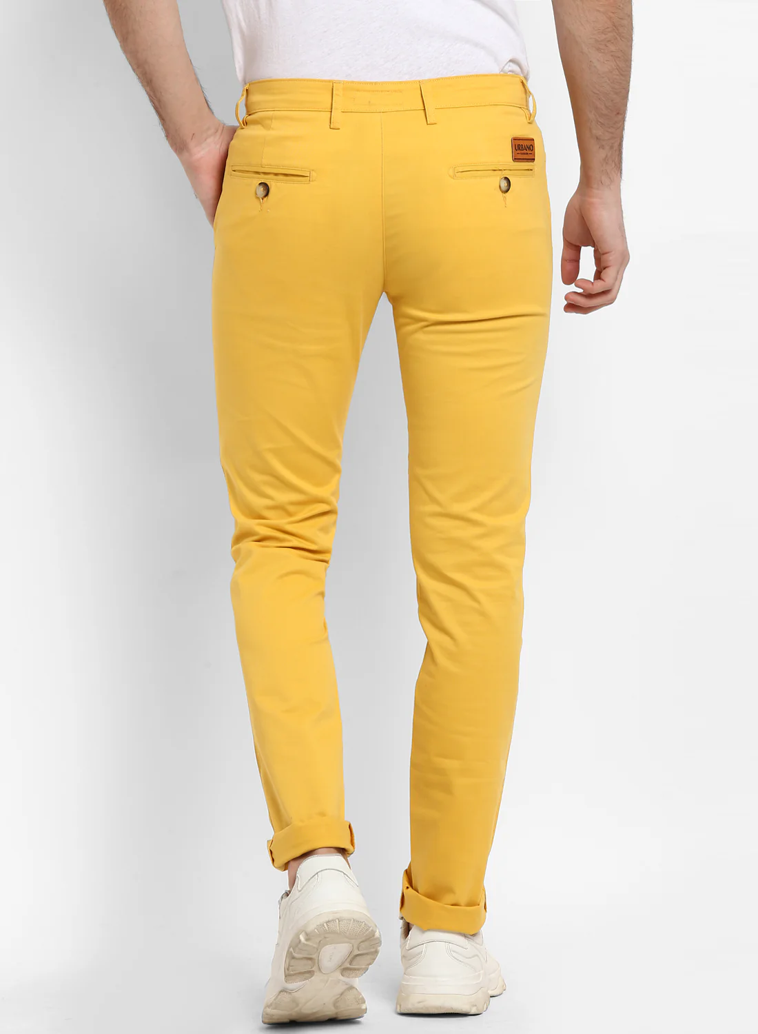 Men's Yellow Cotton Slim Fit Casual Chinos Trousers Stretch - Image 4