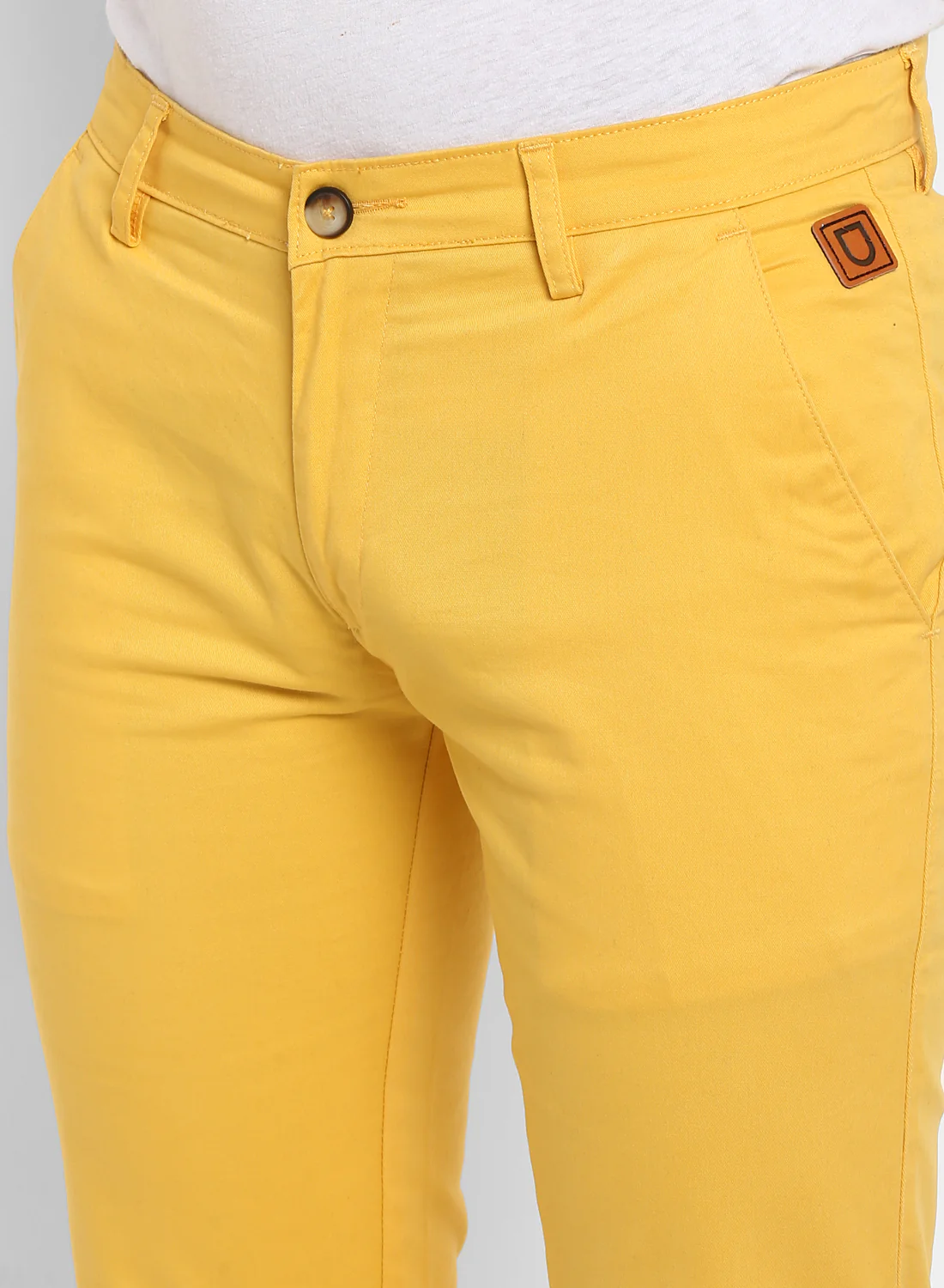 Men's Yellow Cotton Slim Fit Casual Chinos Trousers Stretch - Image 5