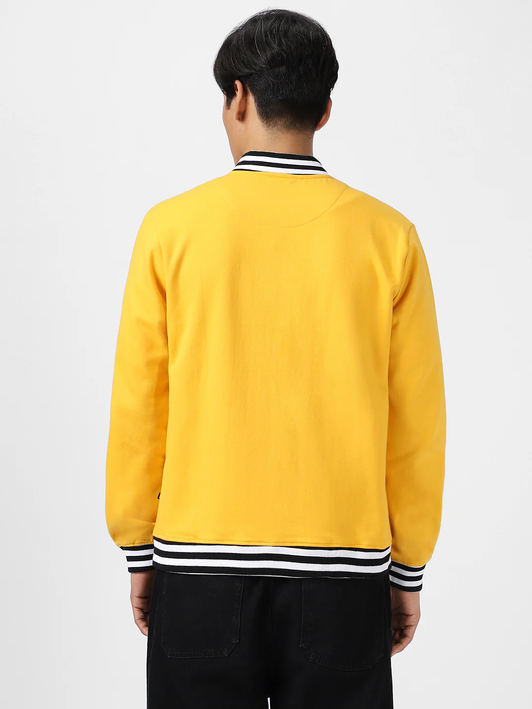 Men's Yellow Cotton Zippered Varsity Sweatshirt - Image 4