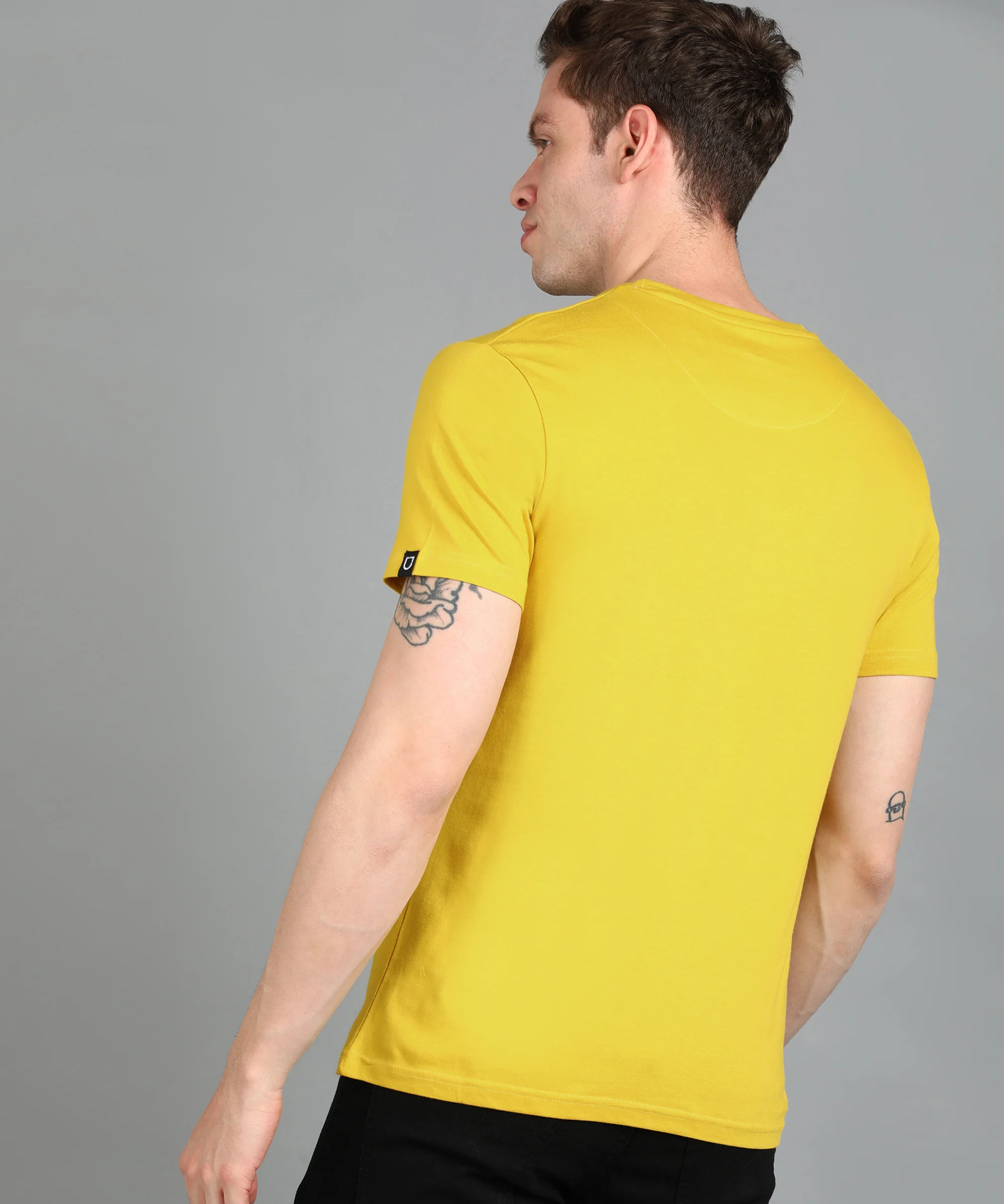 Urbano Fashion Men's Yellow Graphic Printed Round Neck Half Sleeve Slim Fit Cotton T-Shirt - Image 3