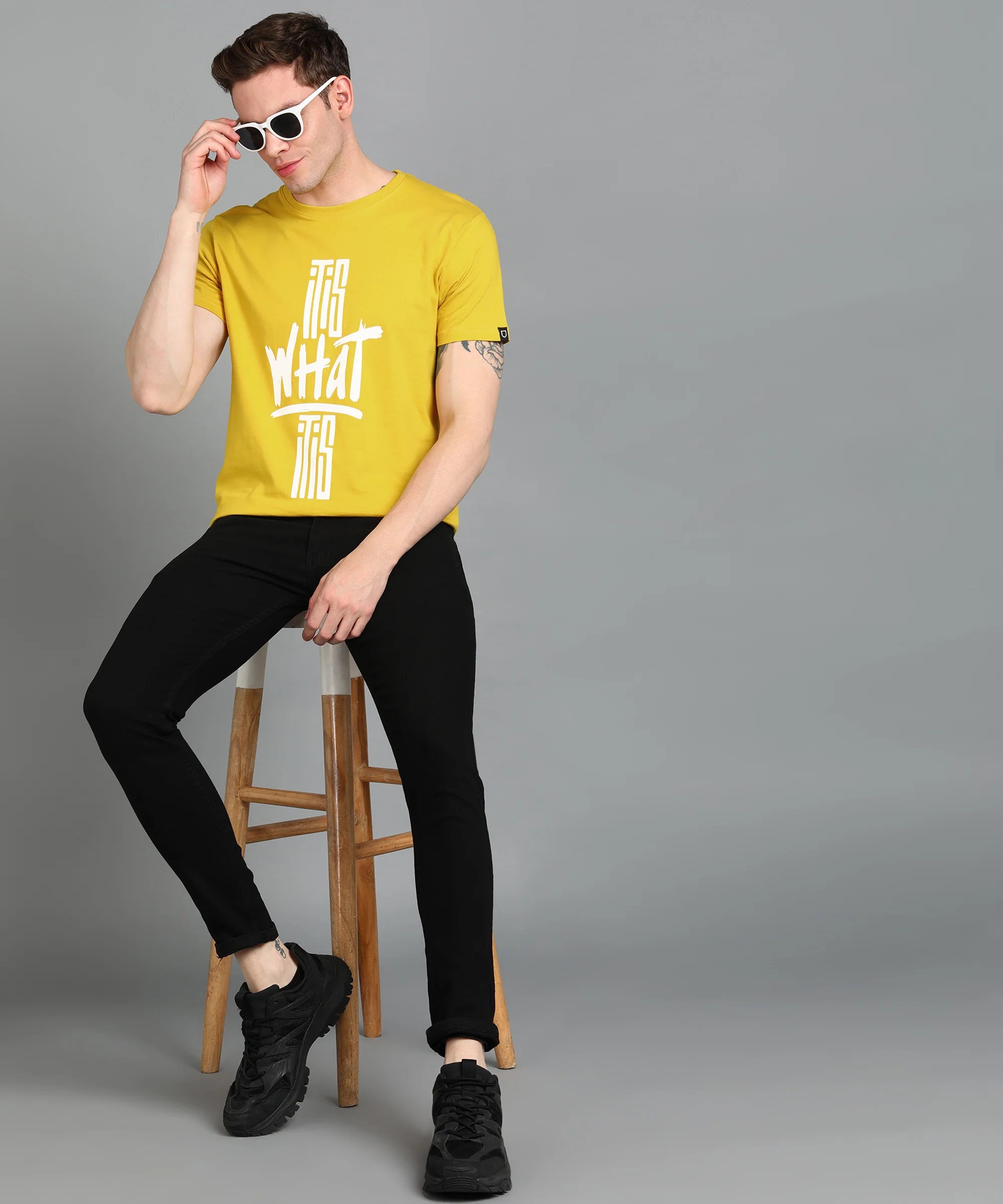 Urbano Fashion Men's Yellow Graphic Printed Round Neck Half Sleeve Slim Fit Cotton T-Shirt - Image 4