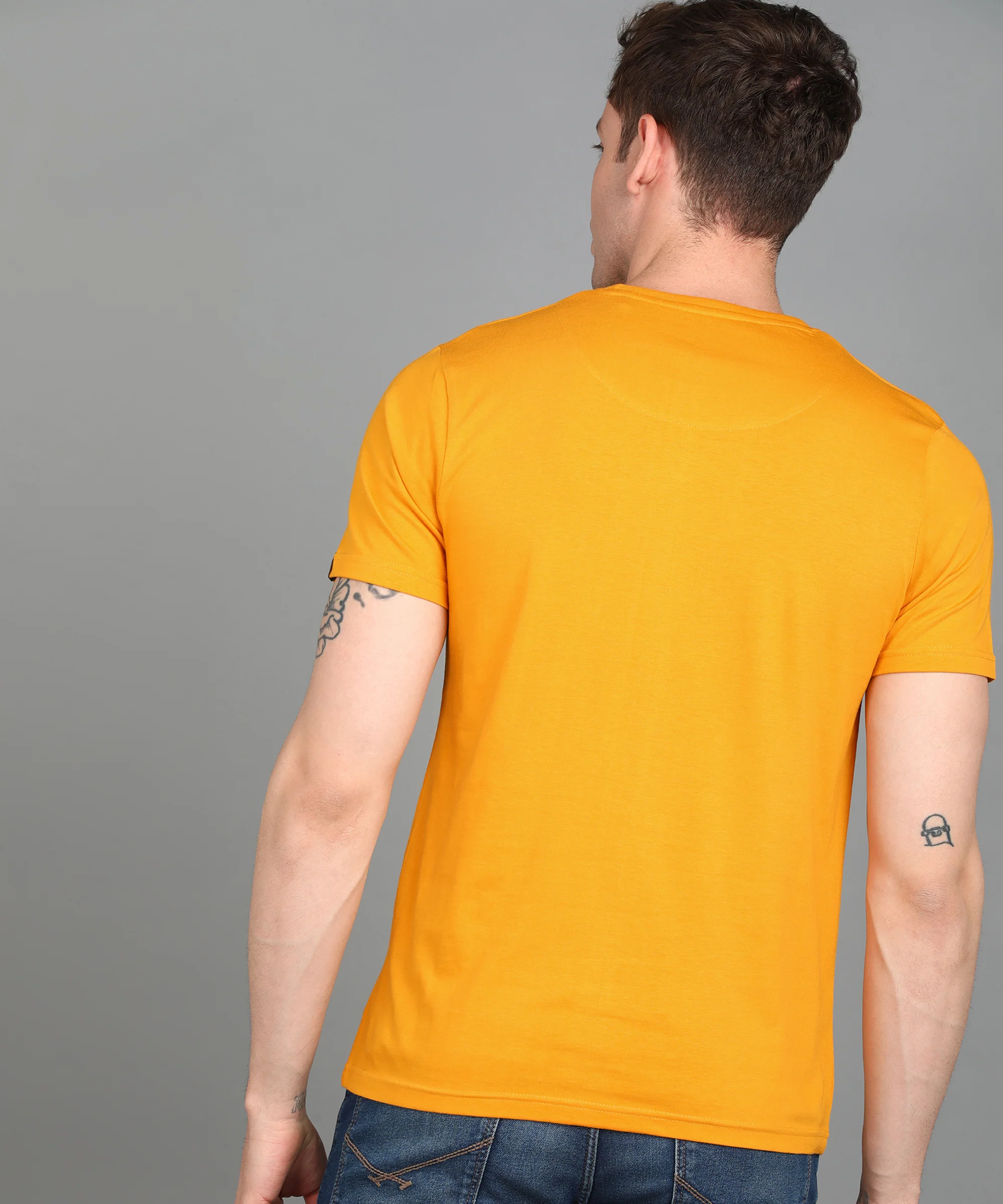 Urbano Fashion Men's Yellow Graphic Printed Round Neck Half Sleeve Slim Fit Cotton T-Shirt - Image 3