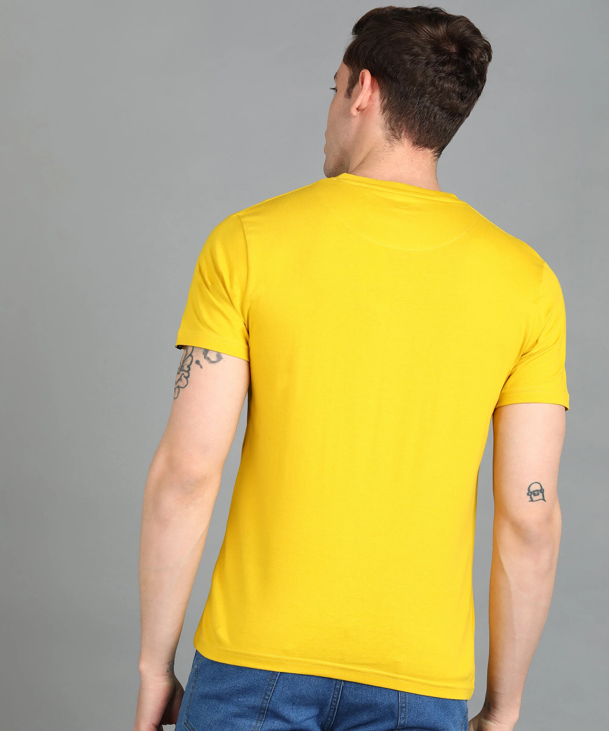 Urbano Fashion Men's Yellow Graphic Printed Round Neck Half Sleeve Slim Fit Cotton T-Shirt - Image 3
