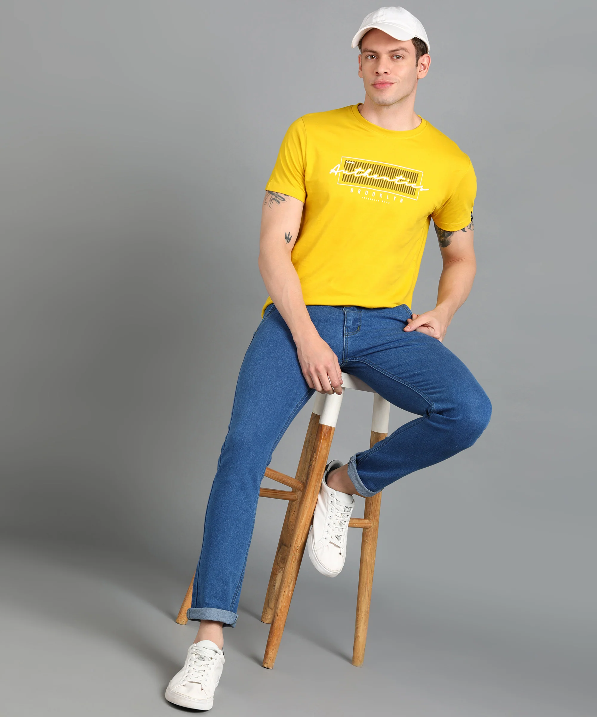 Urbano Fashion Men's Yellow Graphic Printed Round Neck Half Sleeve Slim Fit Cotton T-Shirt - Image 4