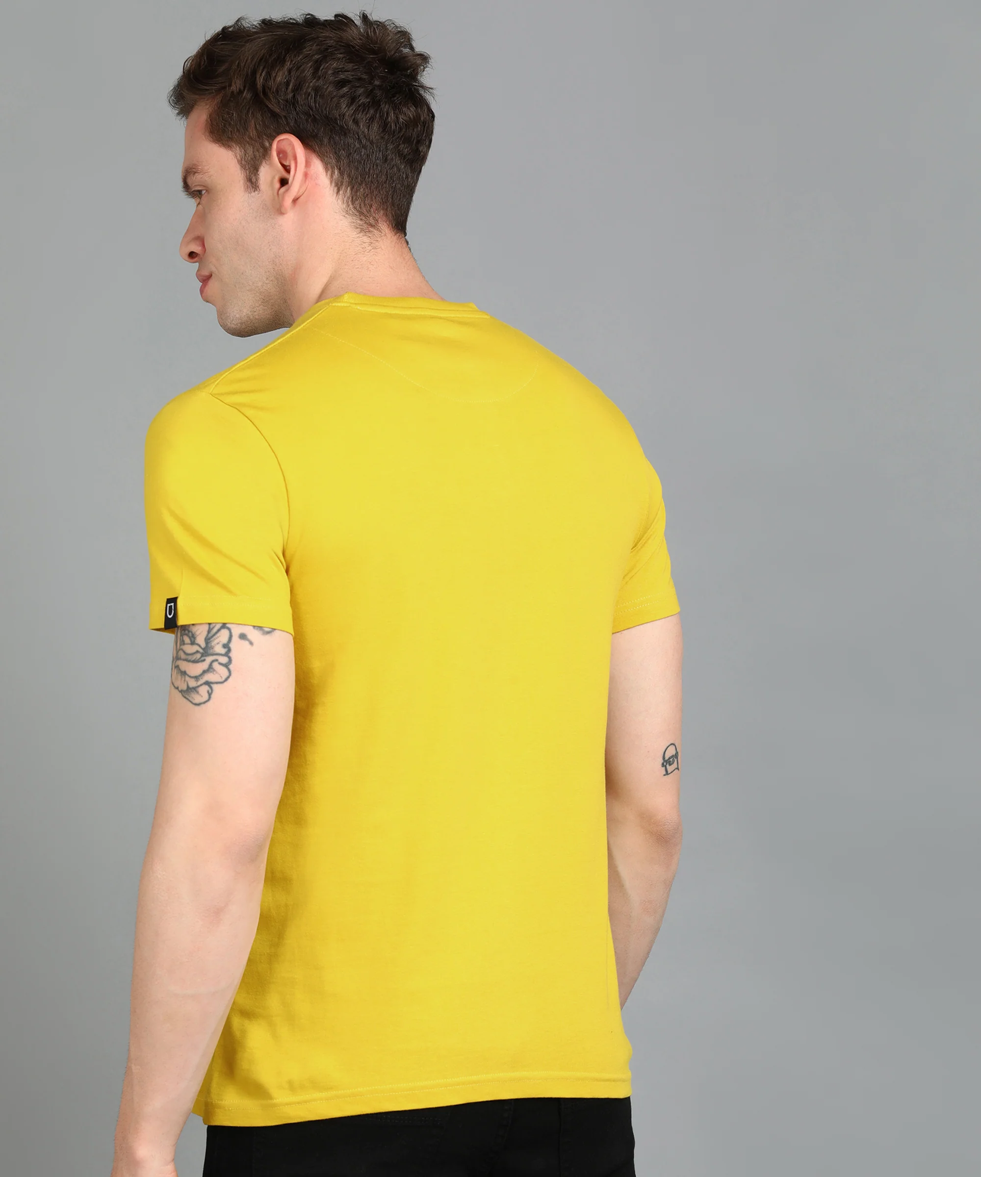 Urbano Fashion Men's Yellow Graphic Printed Round Neck Half Sleeve Slim Fit Cotton T-Shirt - Image 3