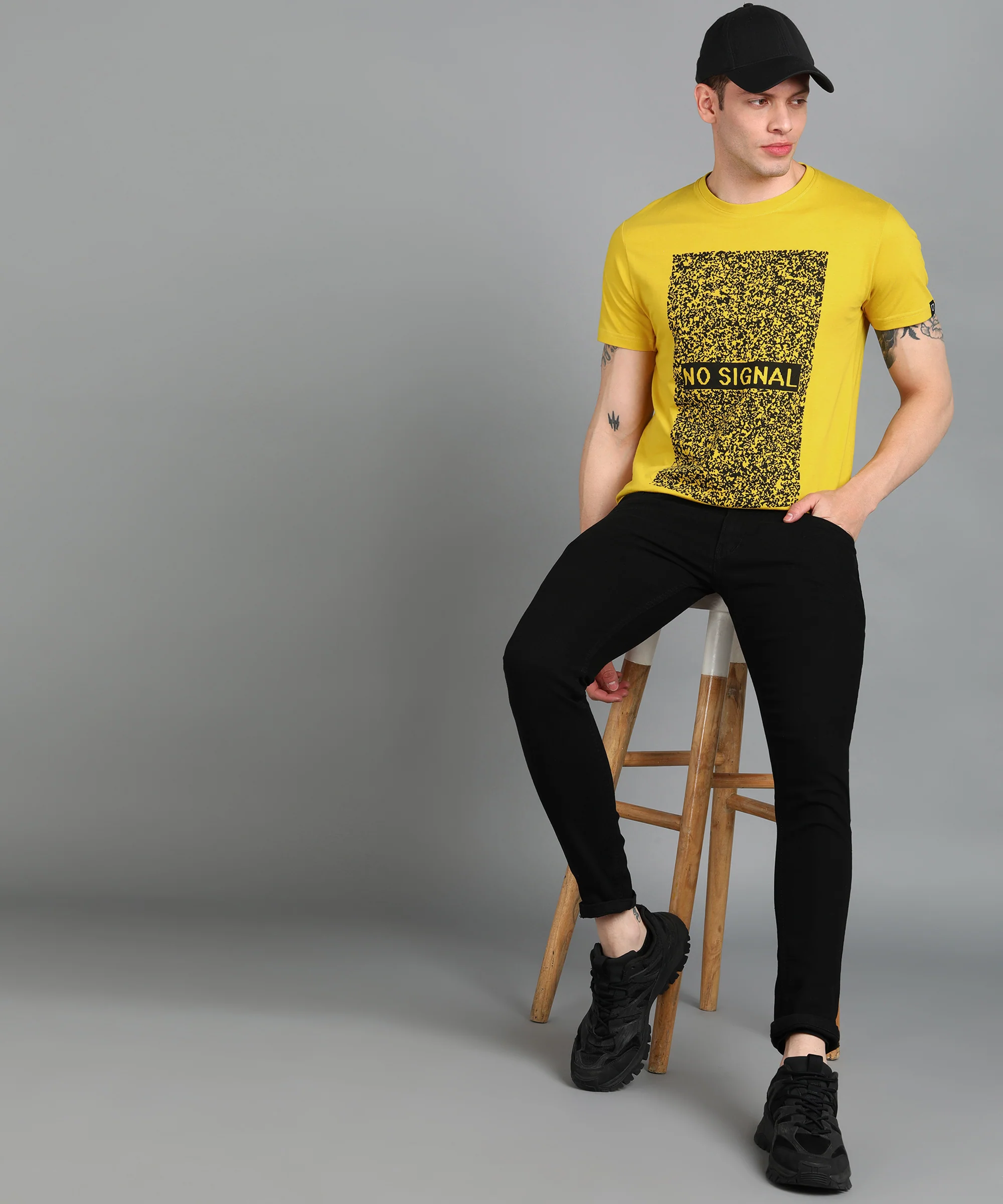 Urbano Fashion Men's Yellow Graphic Printed Round Neck Half Sleeve Slim Fit Cotton T-Shirt - Image 4
