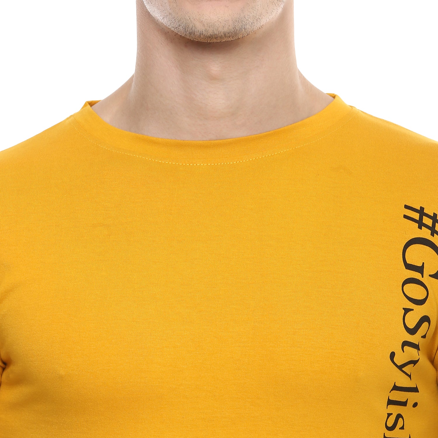 Men's Yellow Printed Full Sleeve Cotton T-Shirt - Image 5