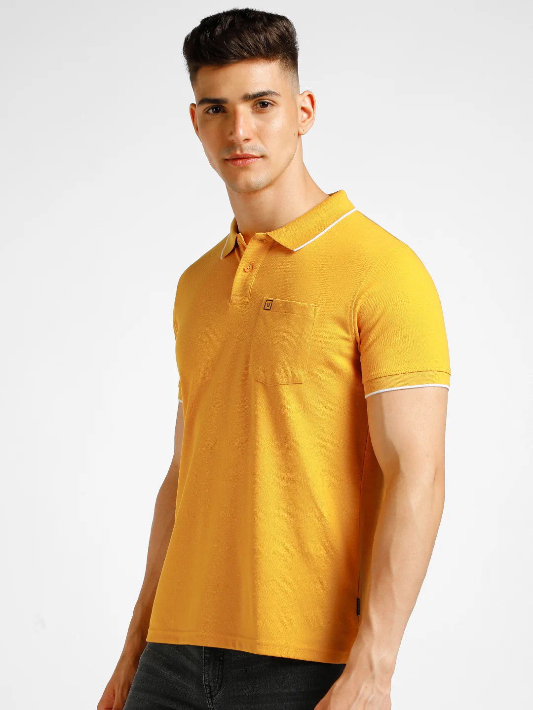 Men's Yellow Solid Slim Fit Half Sleeve Cotton Polo T-Shirt - Image 2