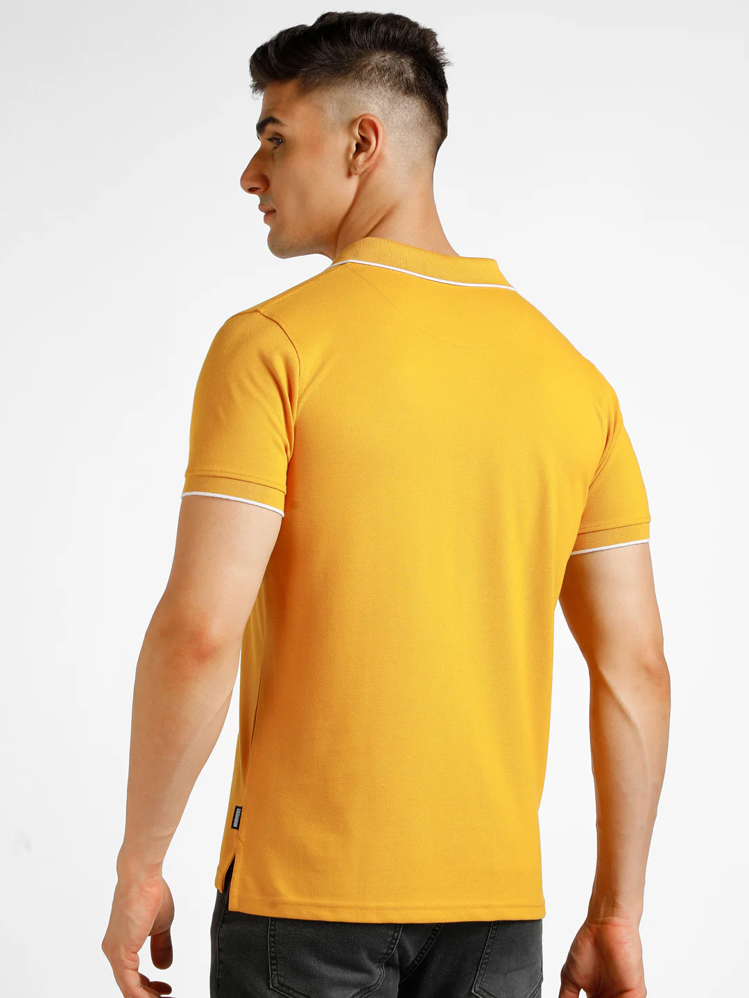 Men's Yellow Solid Slim Fit Half Sleeve Cotton Polo T-Shirt - Image 3