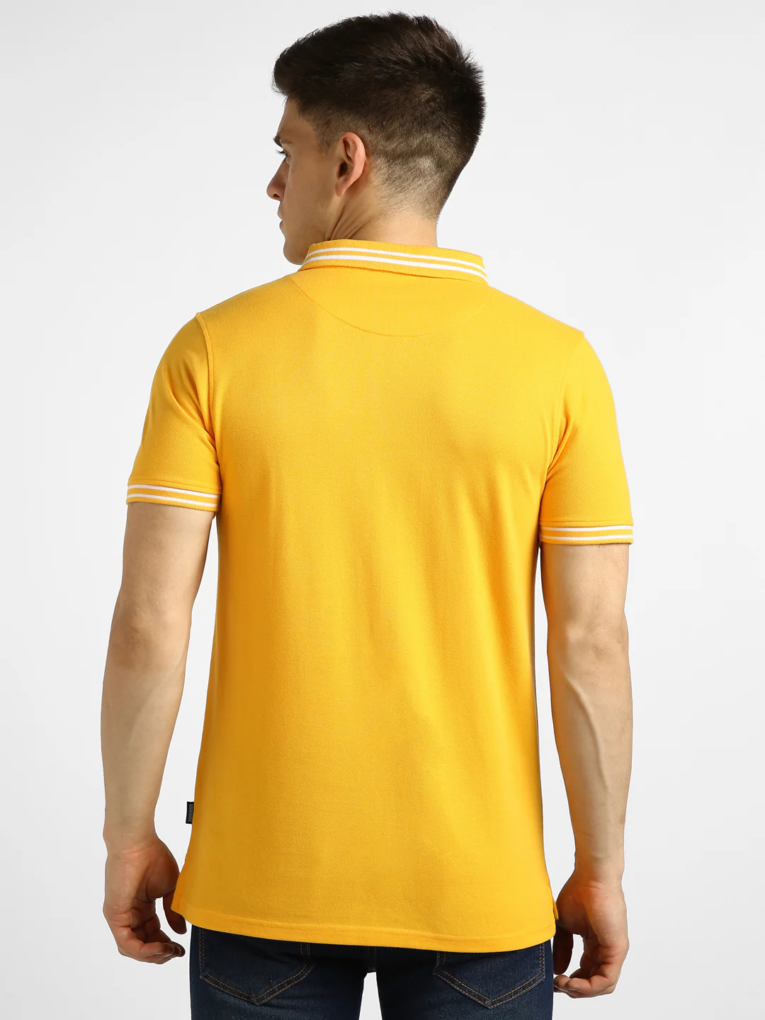 Men's Yellow Solid Slim Fit Half Sleeve Cotton Polo T-Shirt - Image 3