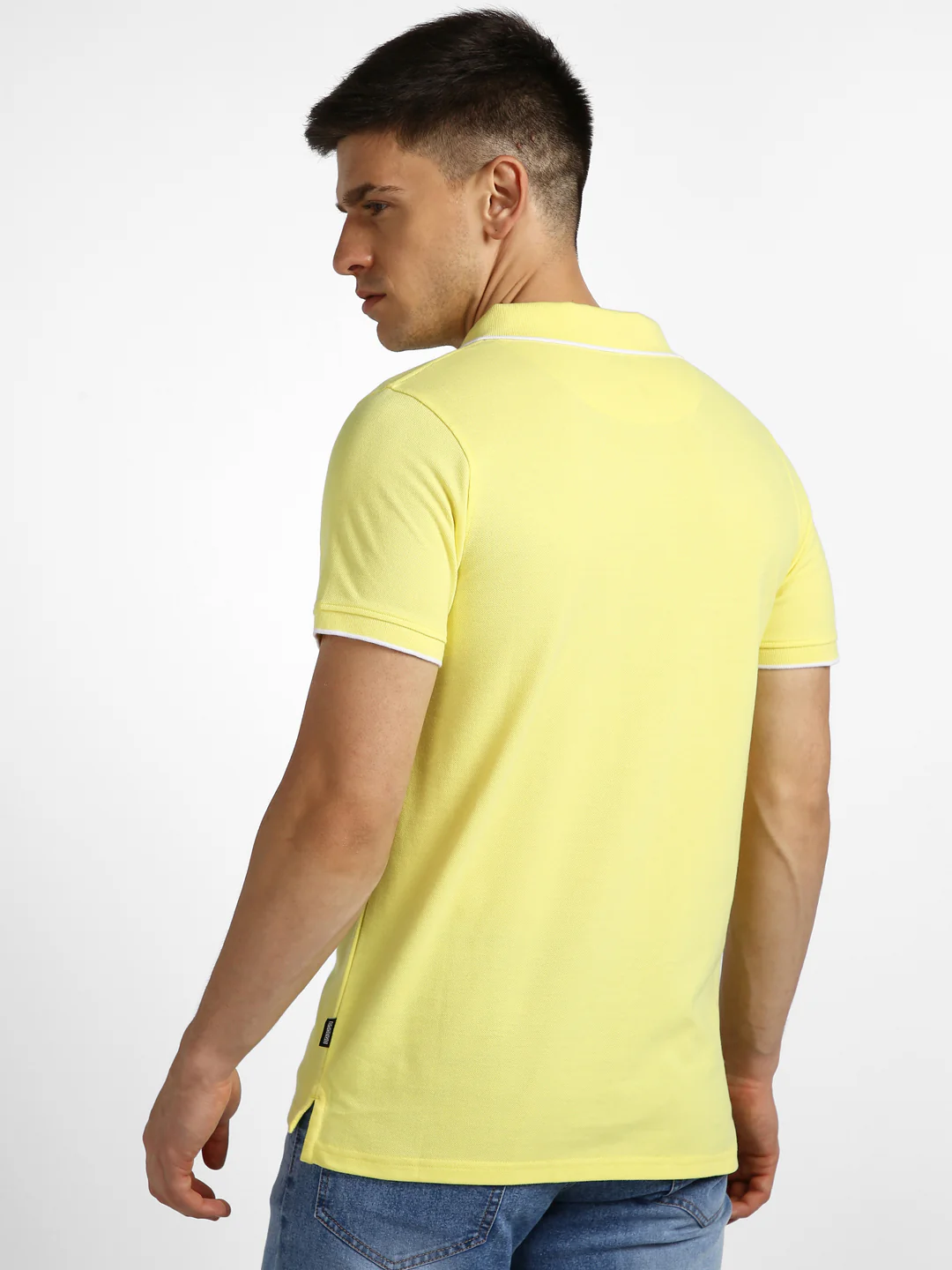 Men's Yellow Solid Slim Fit Half Sleeve Cotton Polo T-Shirt - Image 3