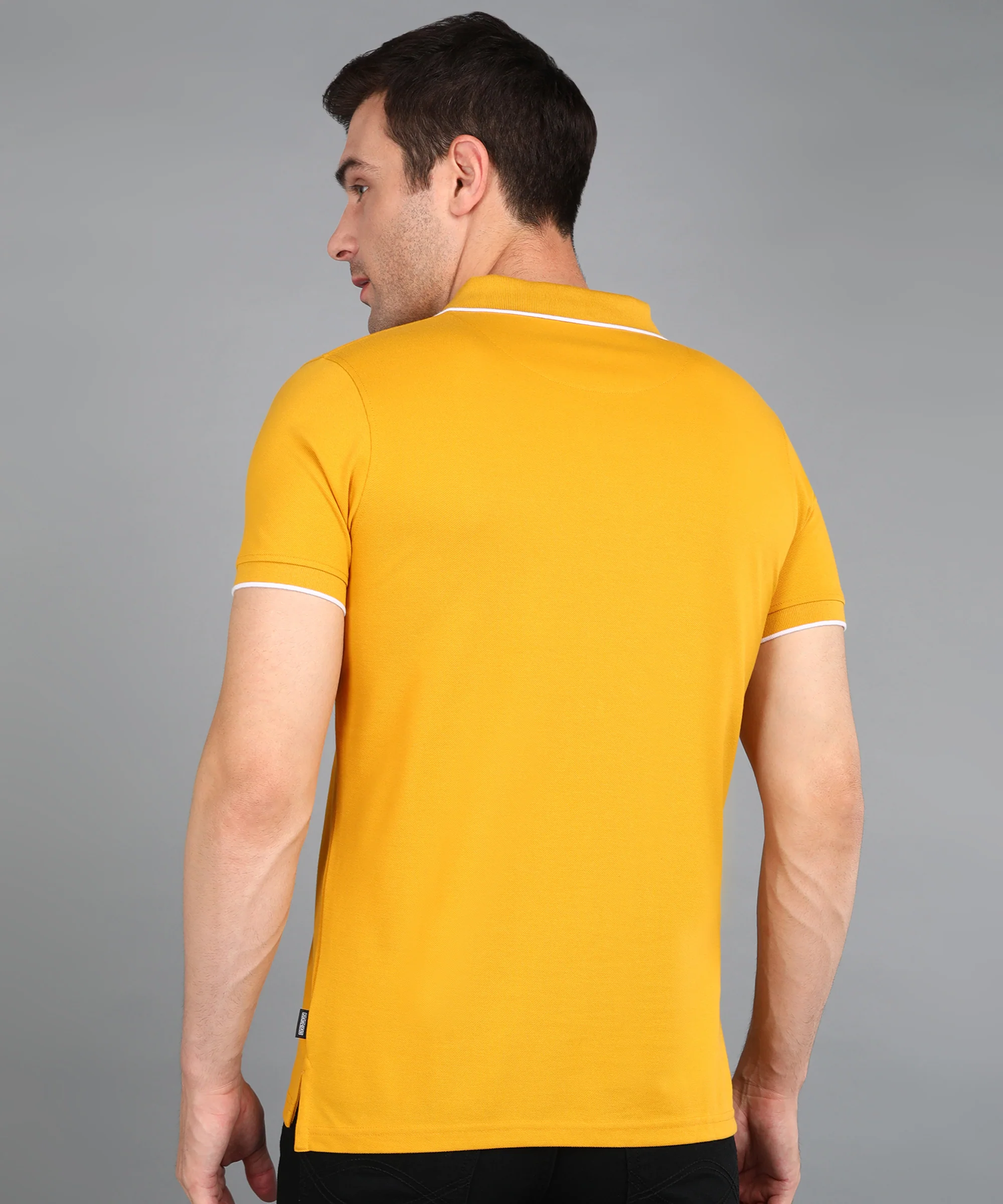 Men's Yellow Solid Slim Fit Half Sleeve Cotton Polo T-Shirt - Image 3