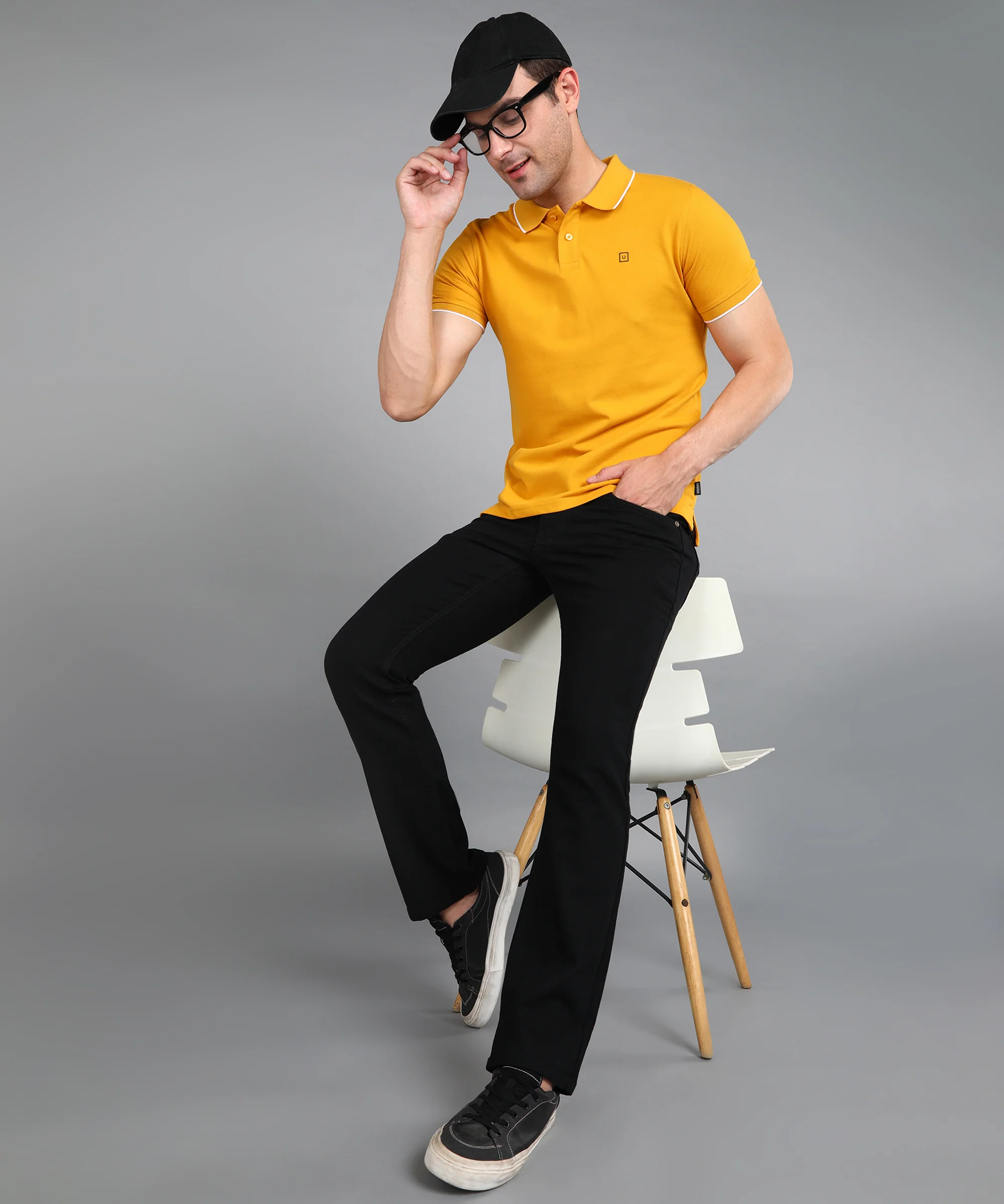 Men's Yellow Solid Slim Fit Half Sleeve Cotton Polo T-Shirt - Image 4