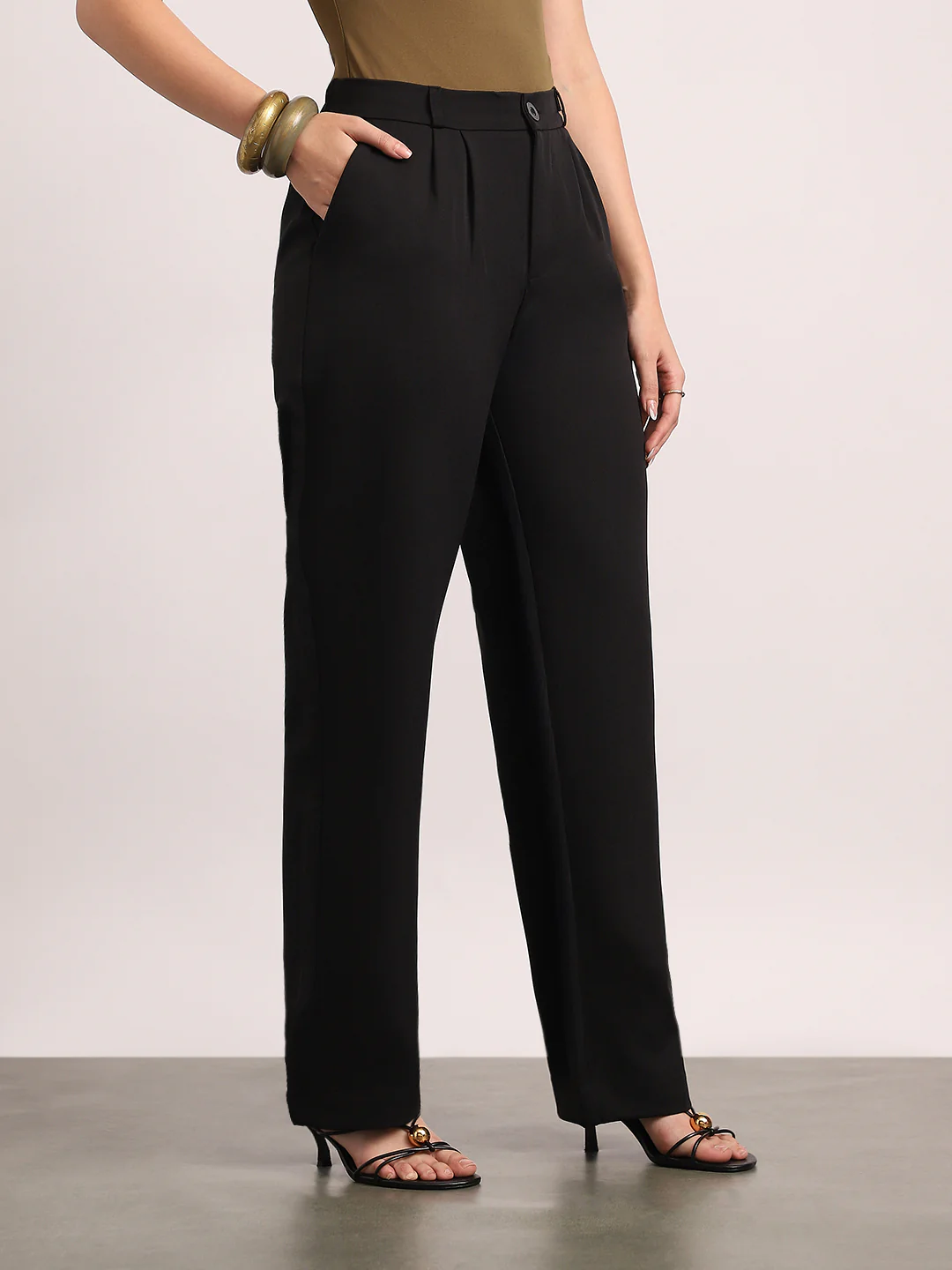 Women's Black Loose Baggy Fit Solid Korean Pants Stretchable - Image 2