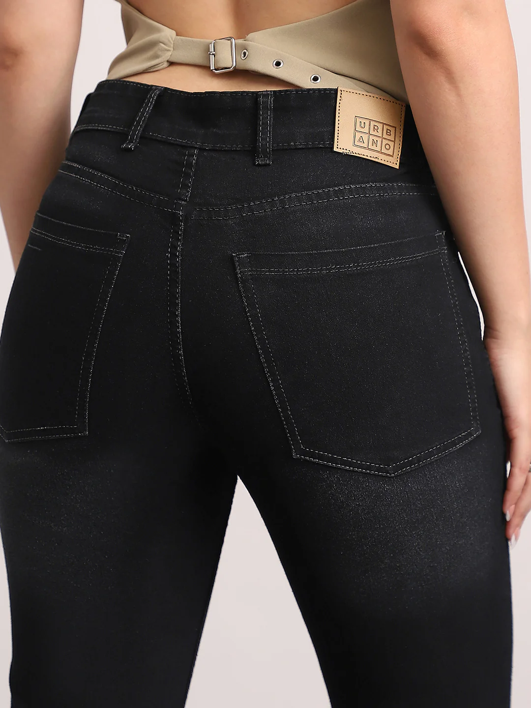 Women's Black Mid Rise Bootcut Fit Washed Jeans Stretchable - Image 6