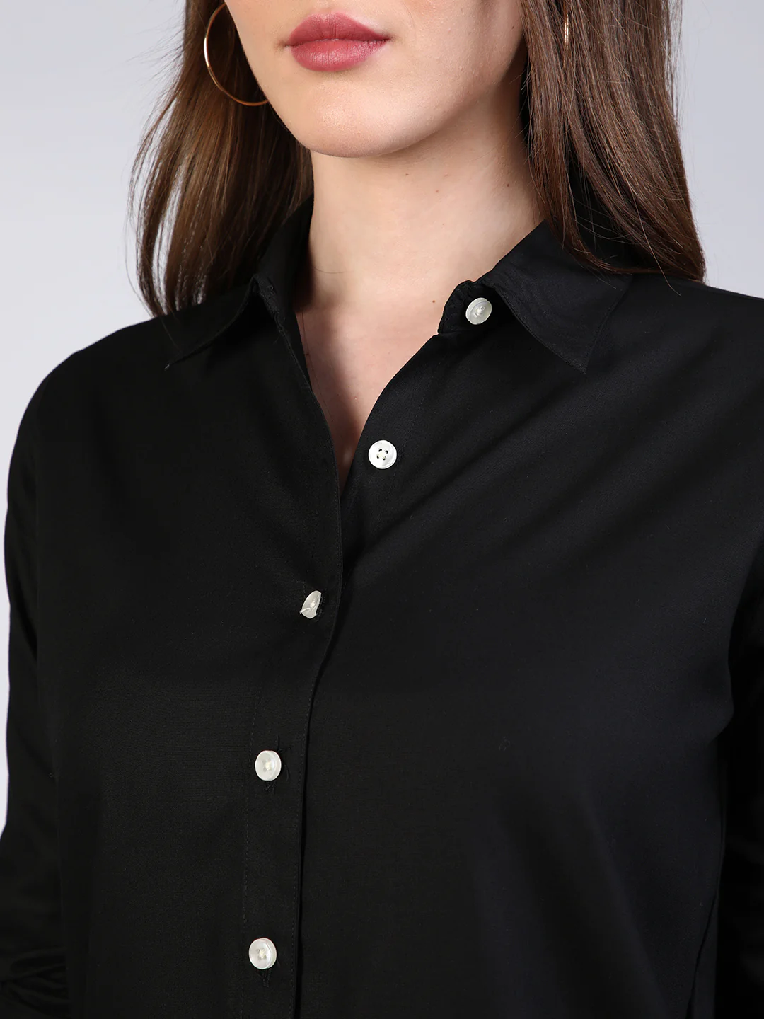 Women's Black Modal Viscose Full Sleeve Regular Fit Casual Solid Shirt with Regular Collar - Image 6