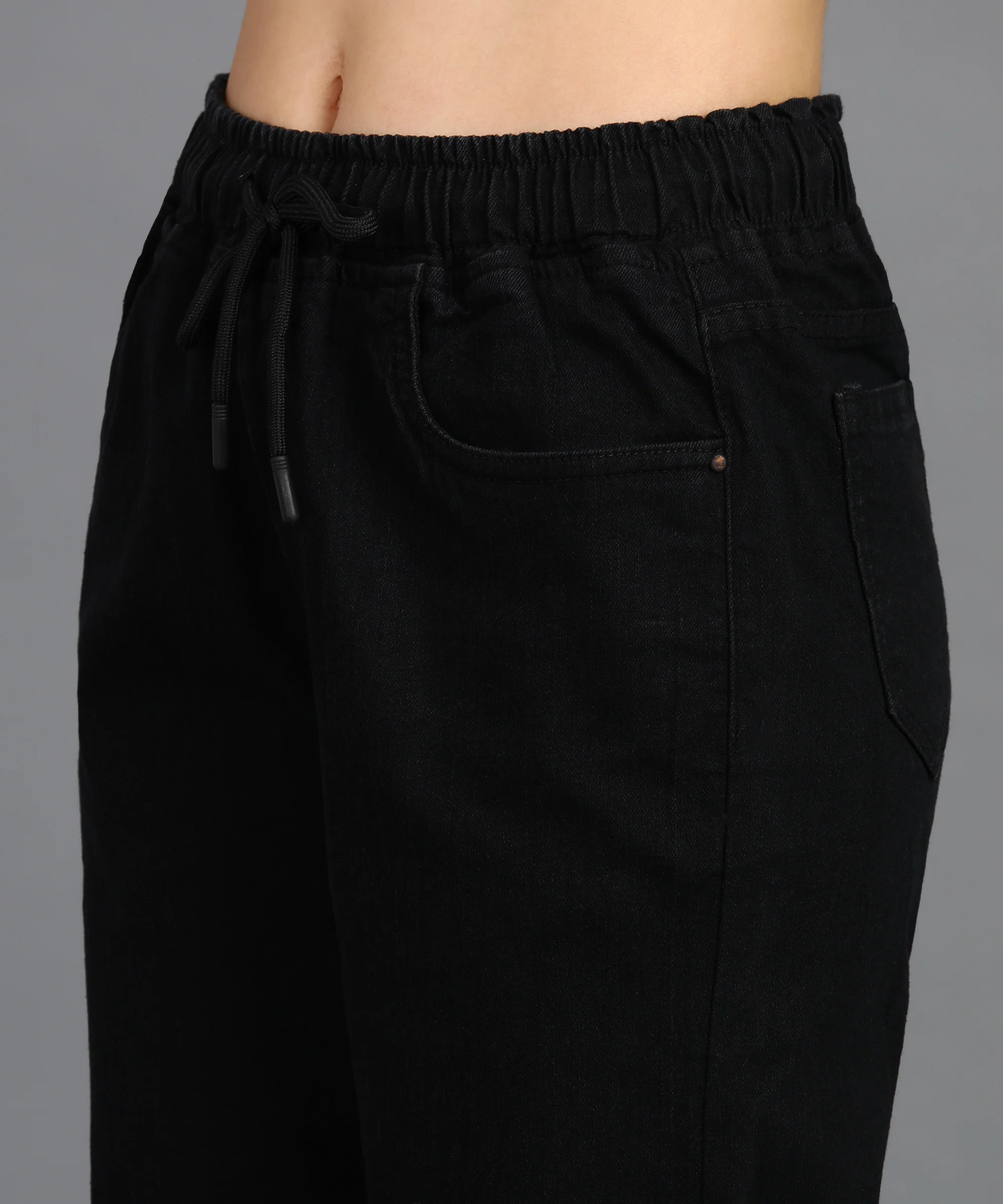 Women's Black Regular Fit Washed Jogger Jeans - Image 5