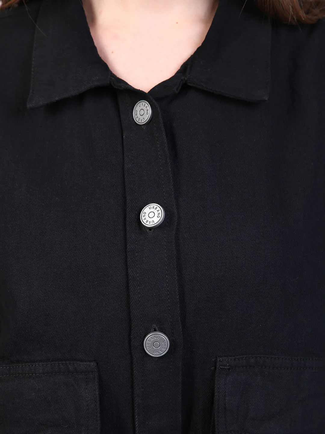 Women's Black Relaxed Fit Full Sleeve Utility Denim Jacket - Image 6