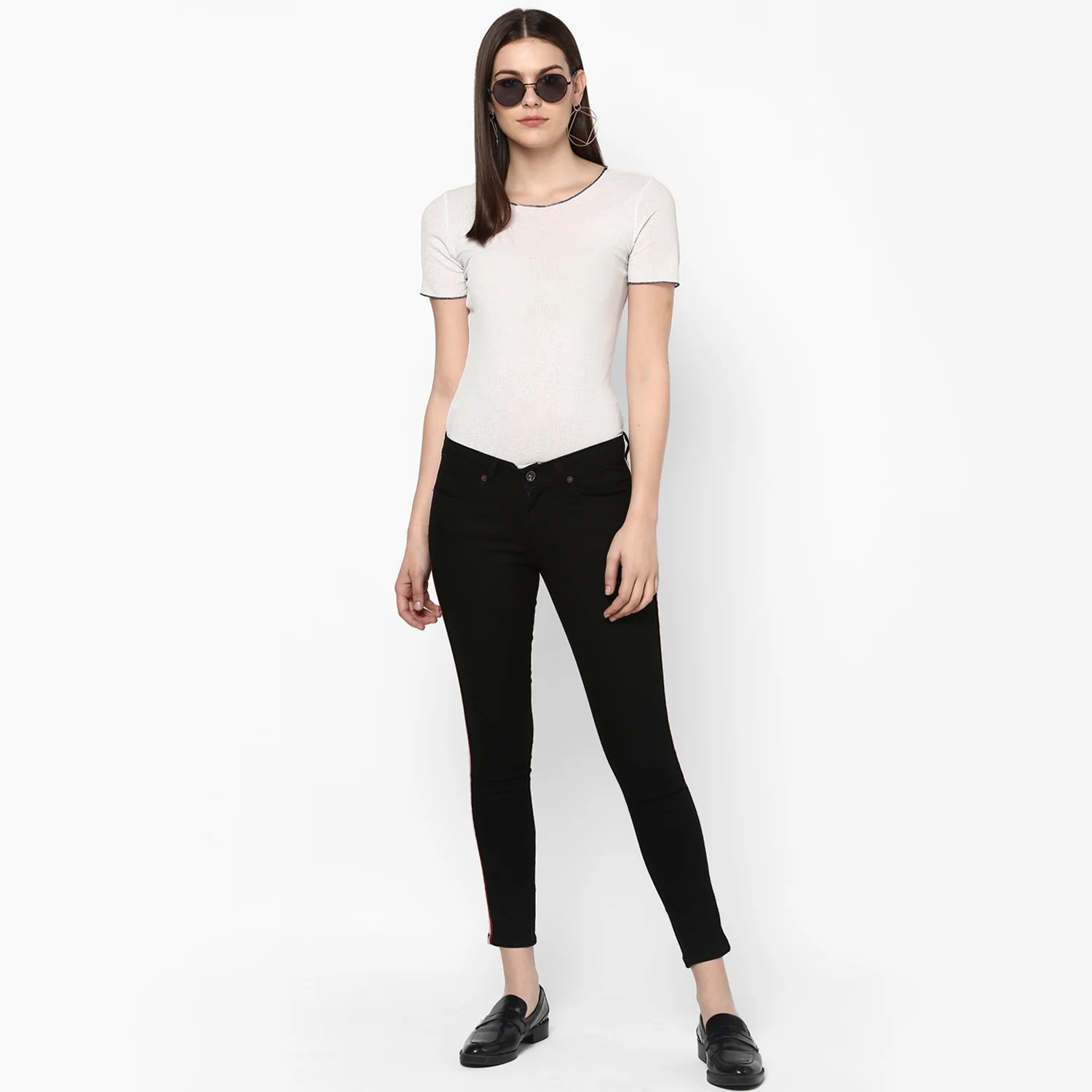 Women's Black Side Striped Skinny Fit Jeans Stretch - Image 4