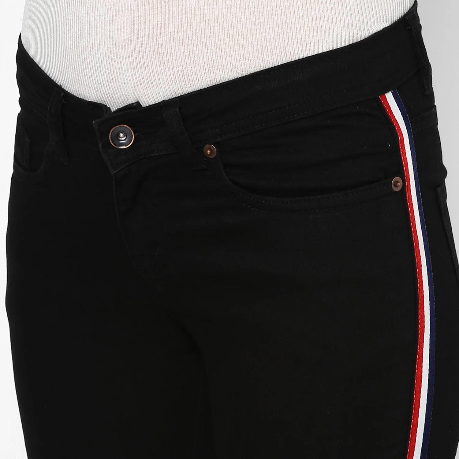 Women's Black Side Striped Skinny Fit Jeans Stretch - Image 5